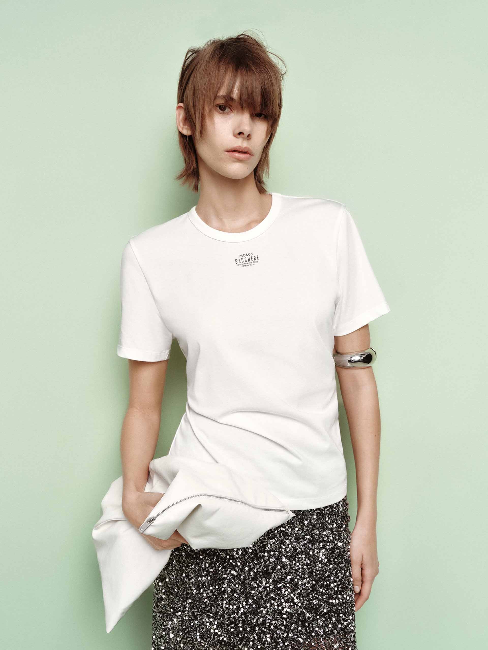 Side Pleated Letter T-shirt - Image 7