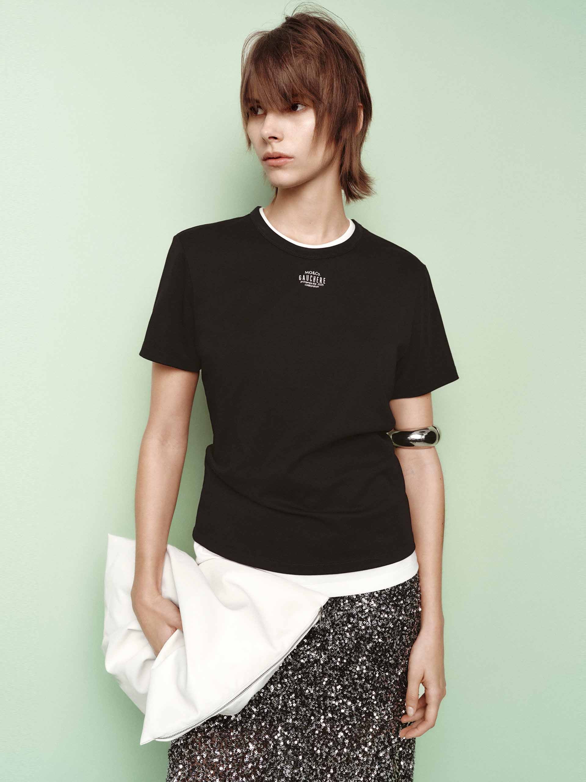 Side Pleated Letter T-shirt - Image 9