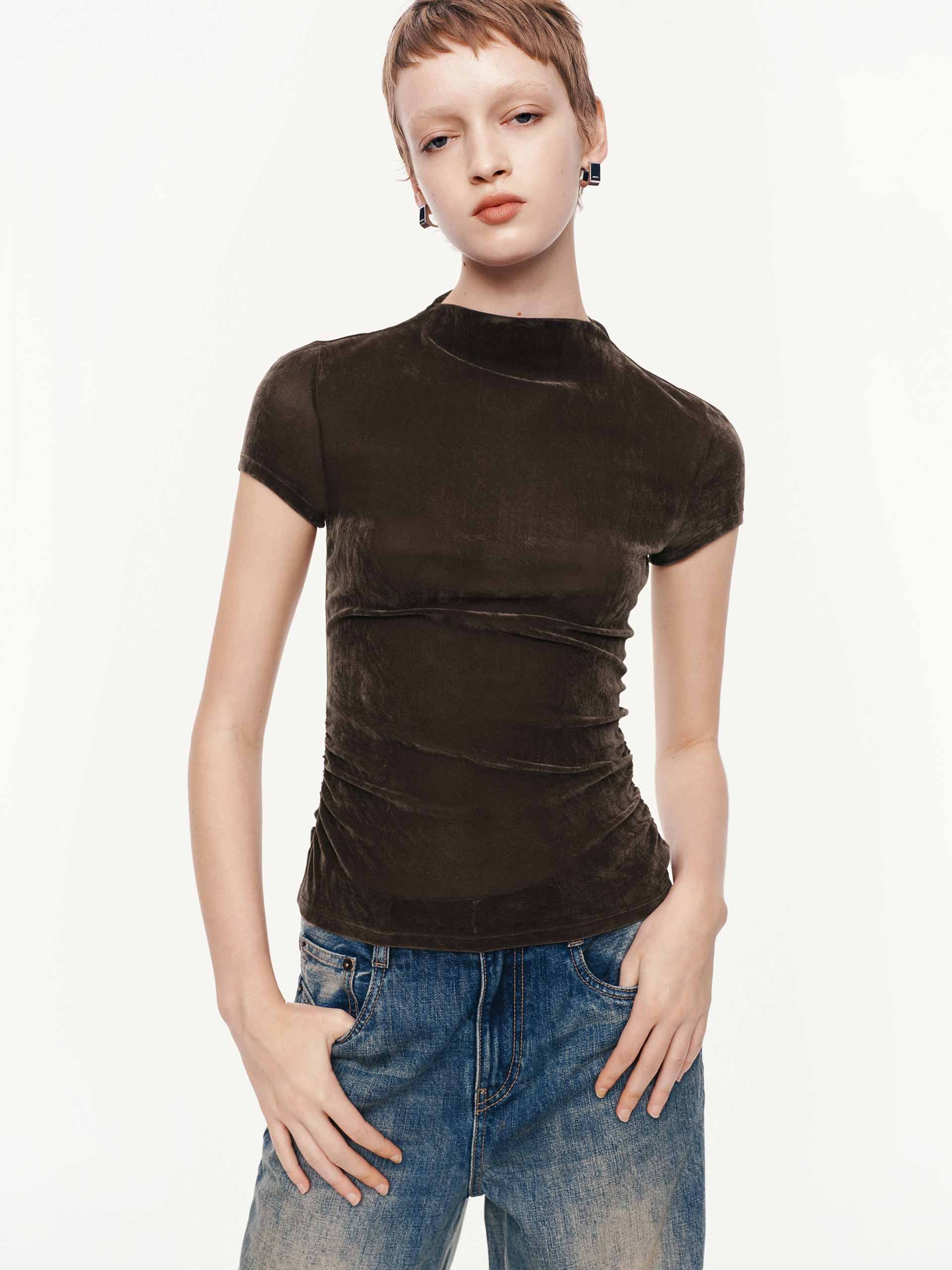 Side Pleated Velvet Top