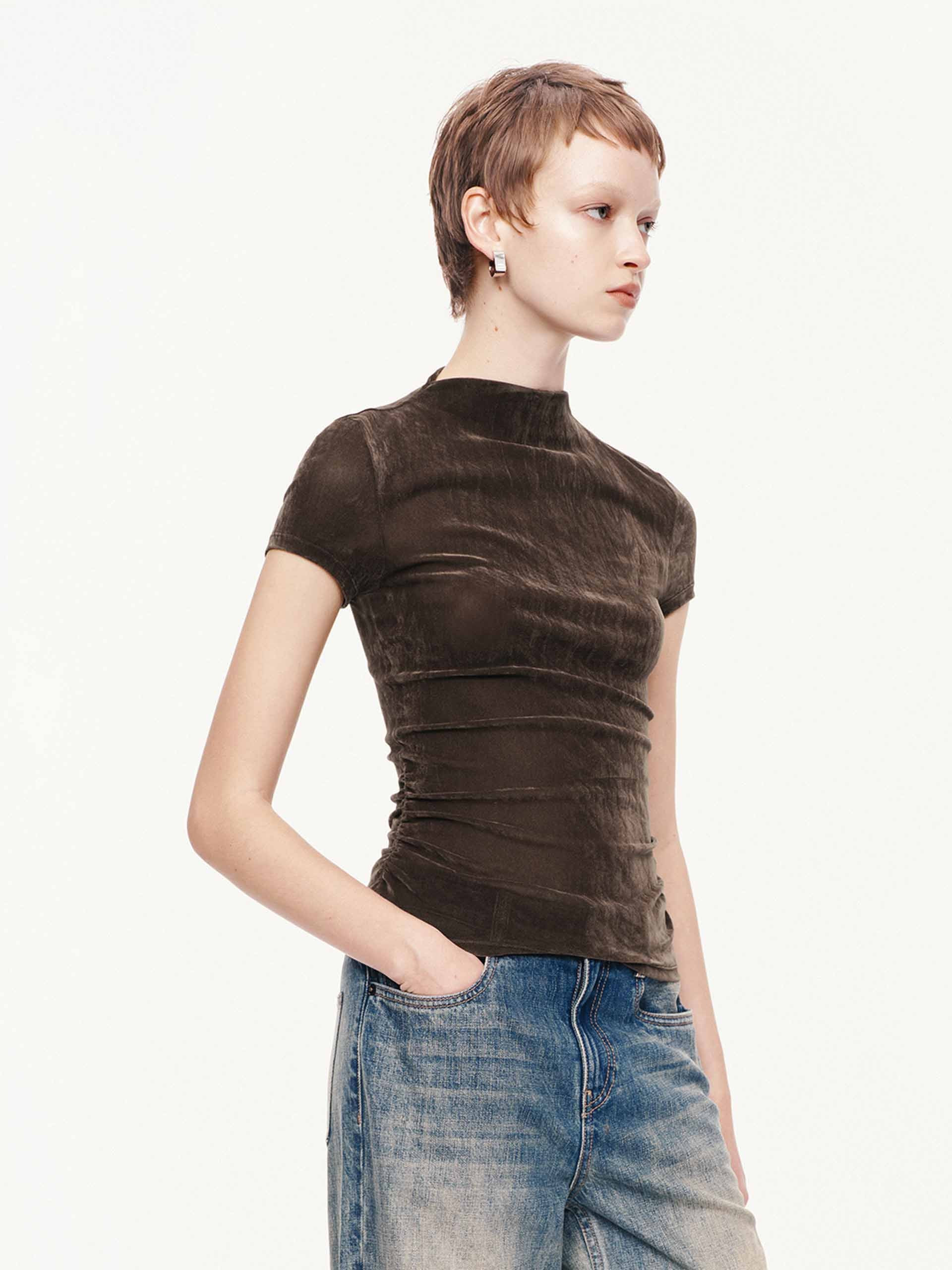 Side Pleated Velvet Top - Image 3