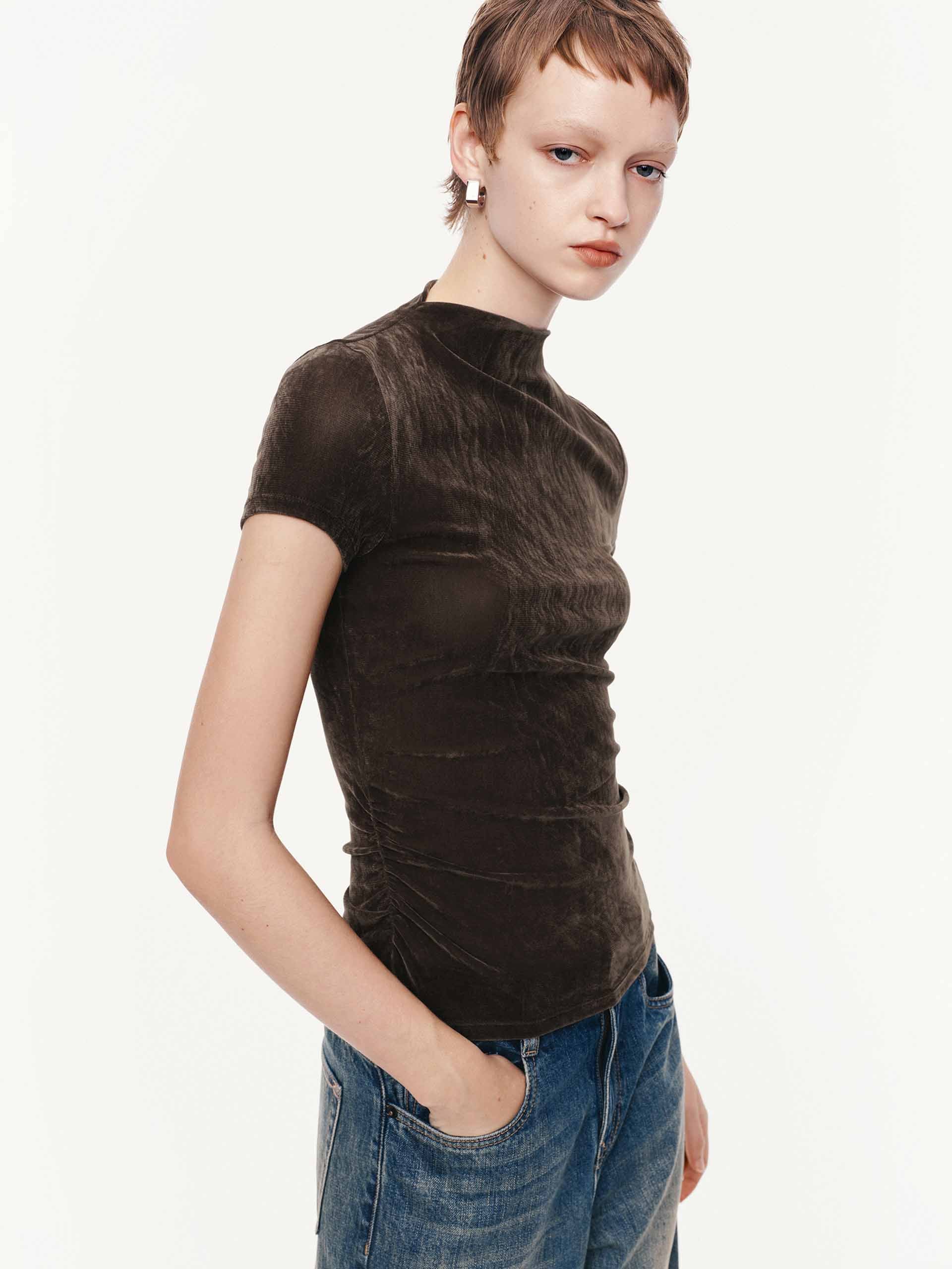 Side Pleated Velvet Top - Image 8