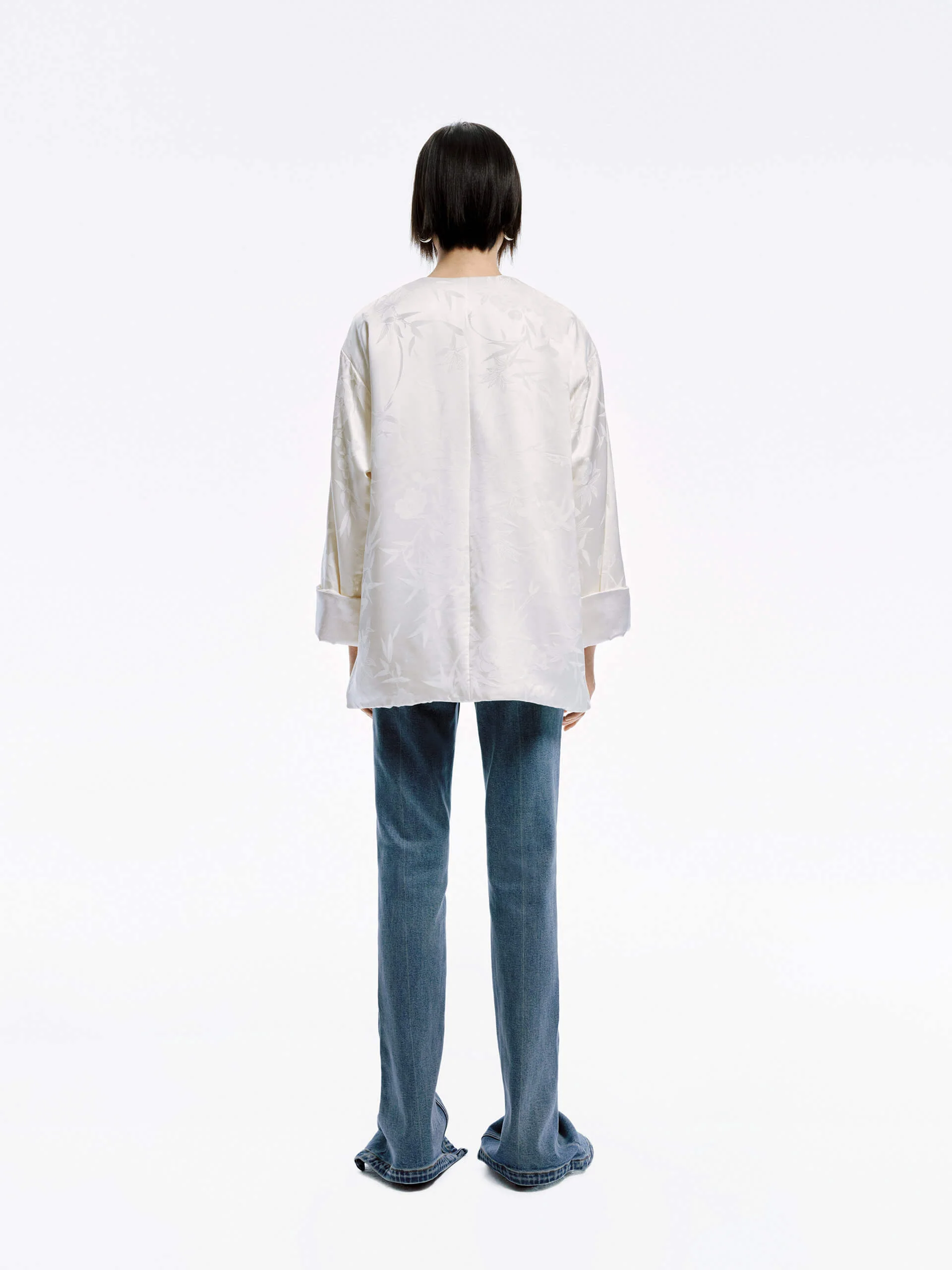 Silk Blend Collarless Coat - Image 14