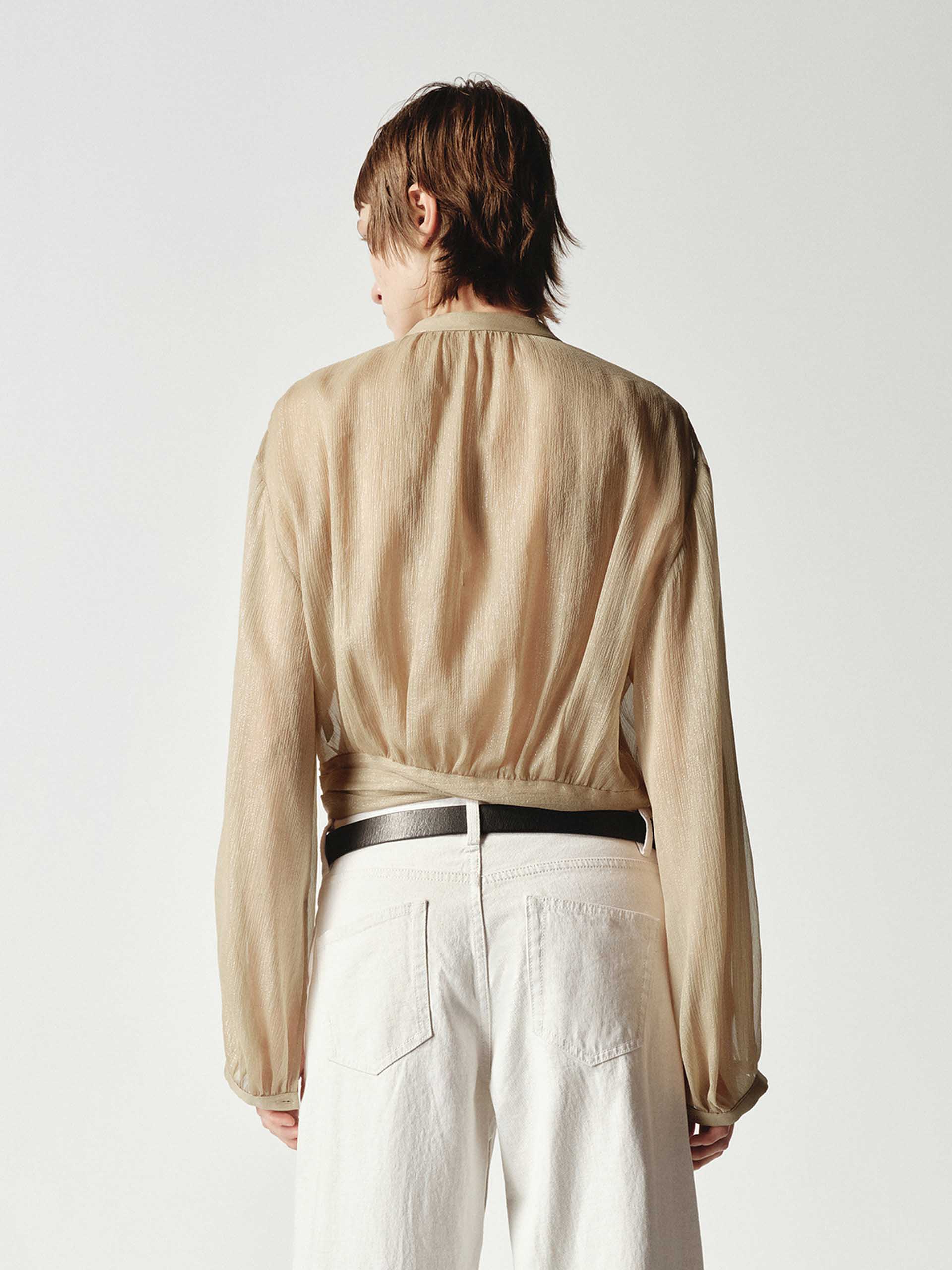 Silk Blend Sheer Tie Blouse - Image 7