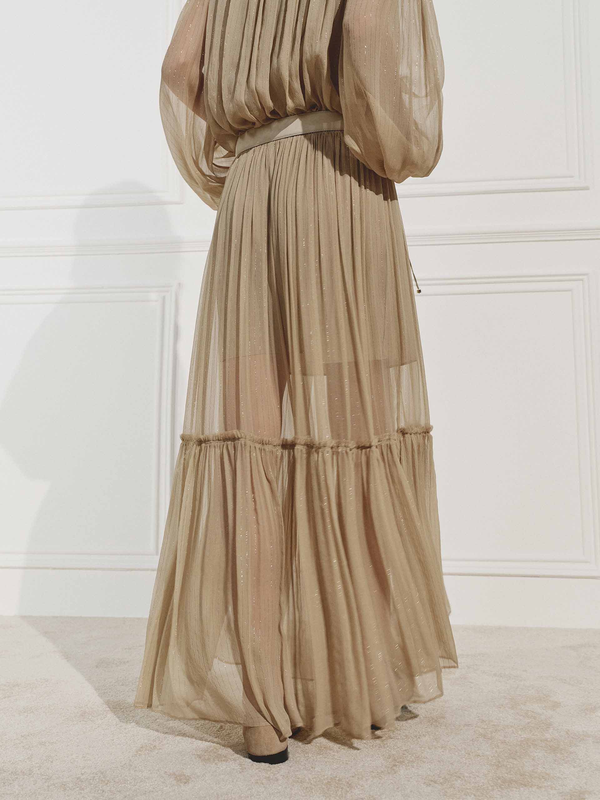Silk Elastic Waist Maxi Skirt - Image 3