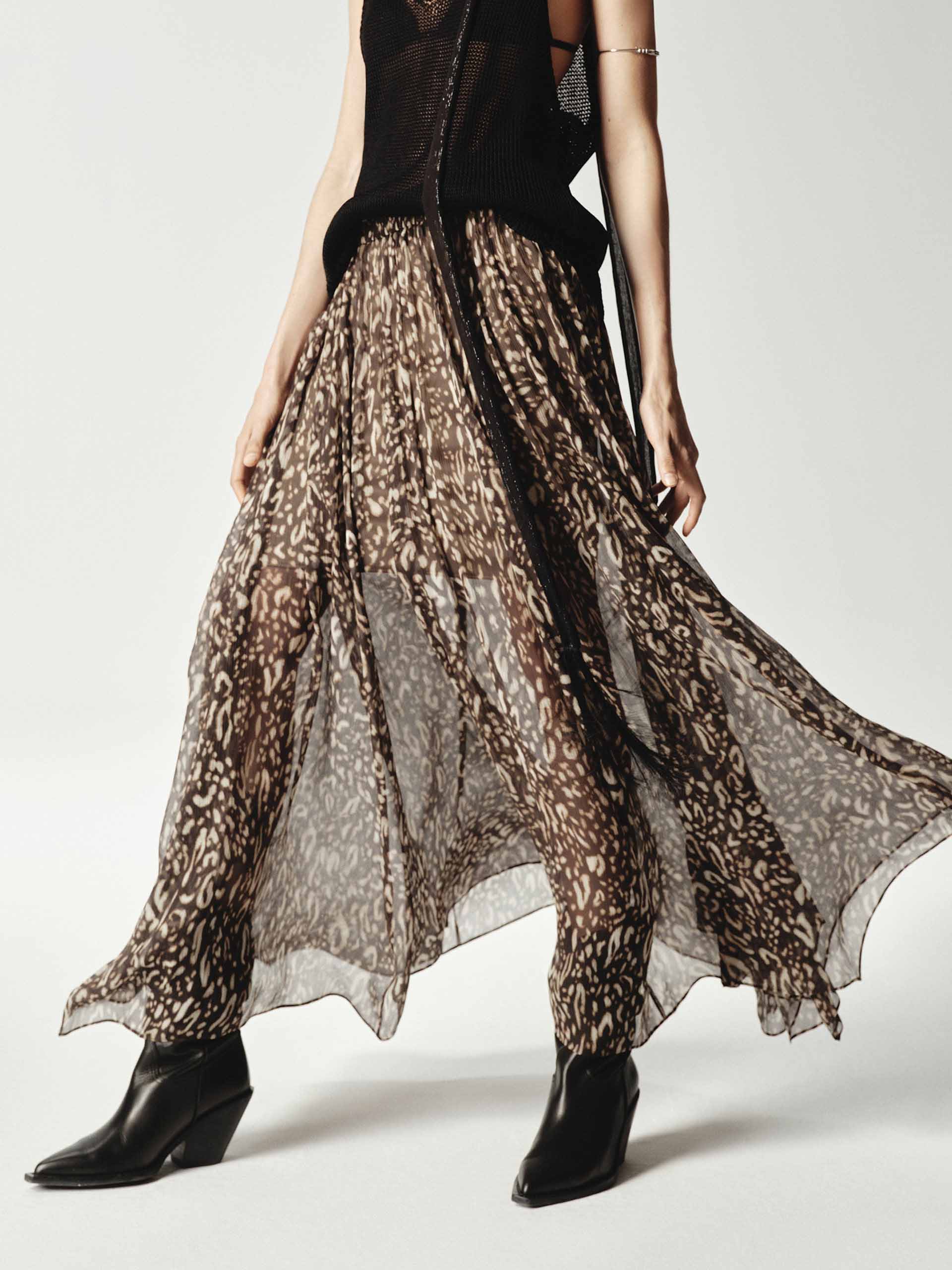 Silk Leopard Print Flowy Skirt - Image 3