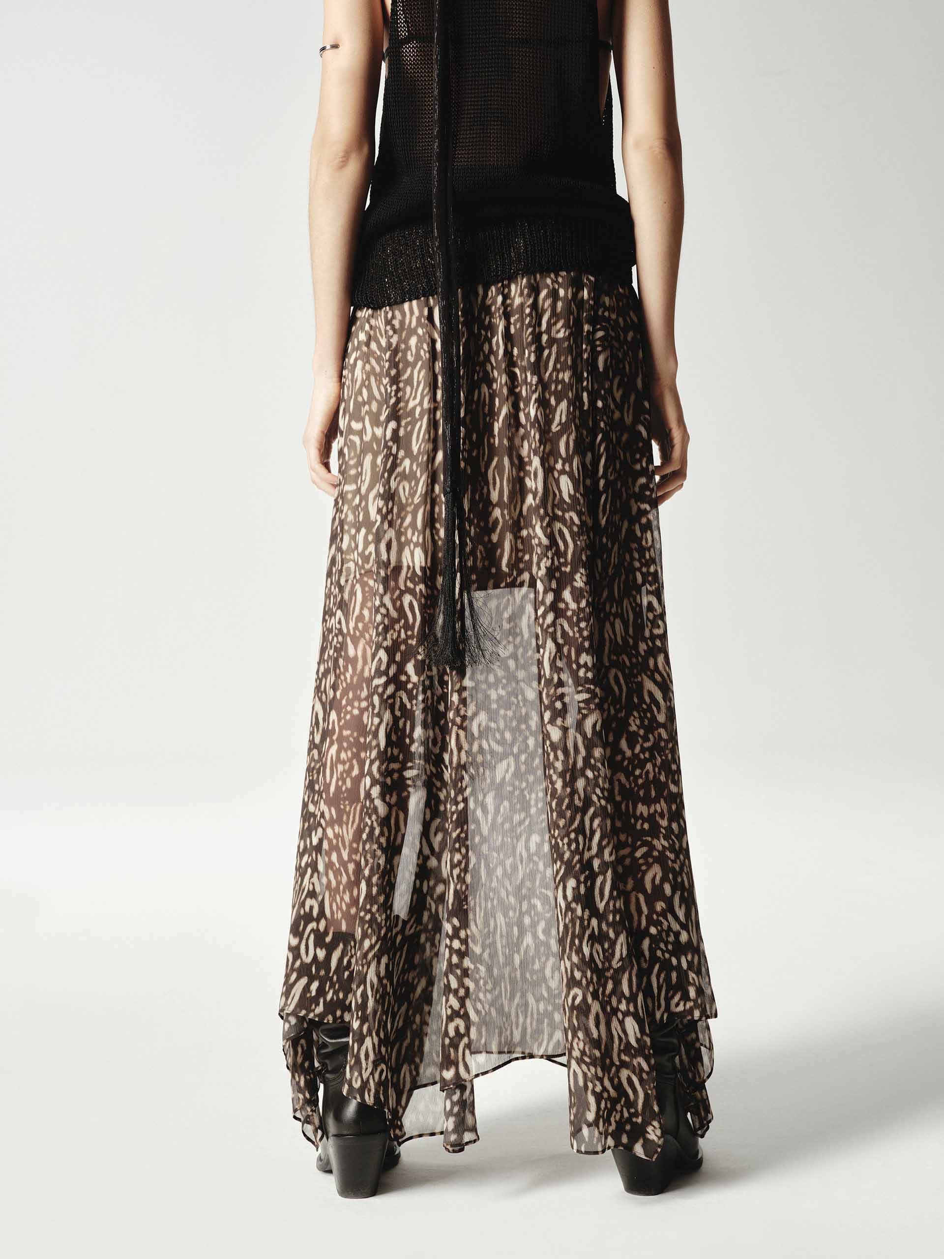 Silk Leopard Print Flowy Skirt - Image 5