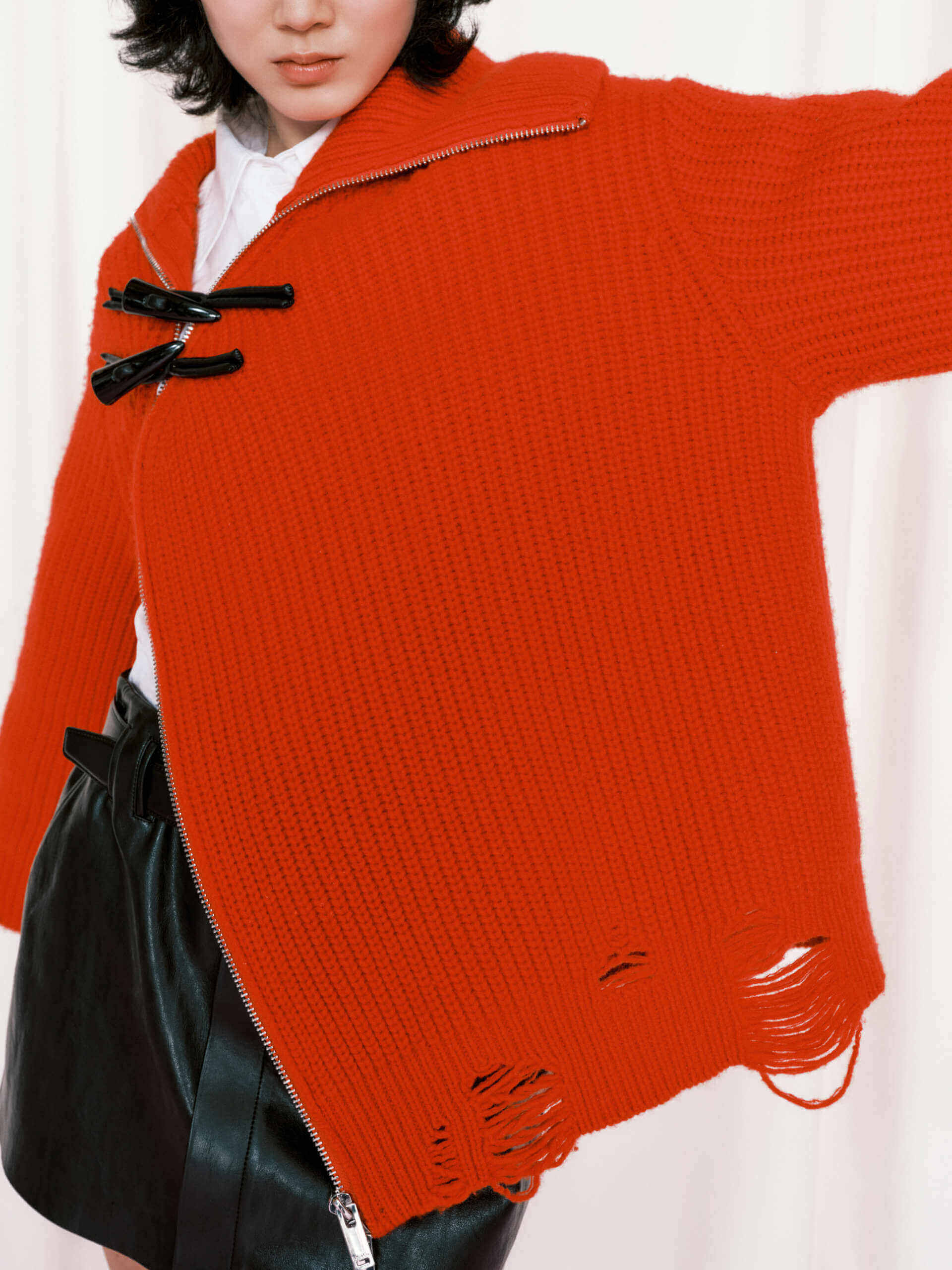 Slanted Placket Distressed Sweater - Image 10