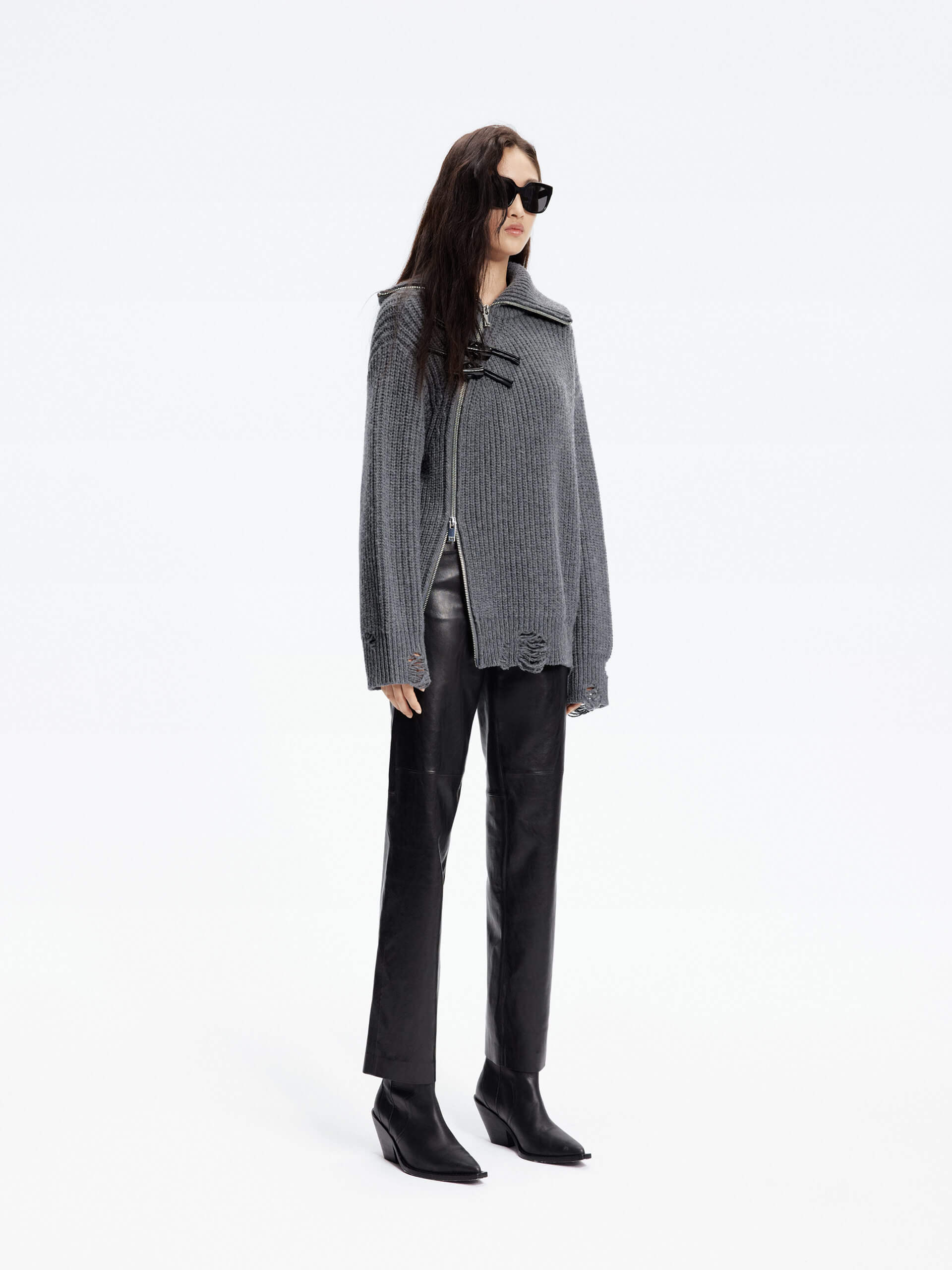 Slanted Placket Distressed Sweater - Image 6
