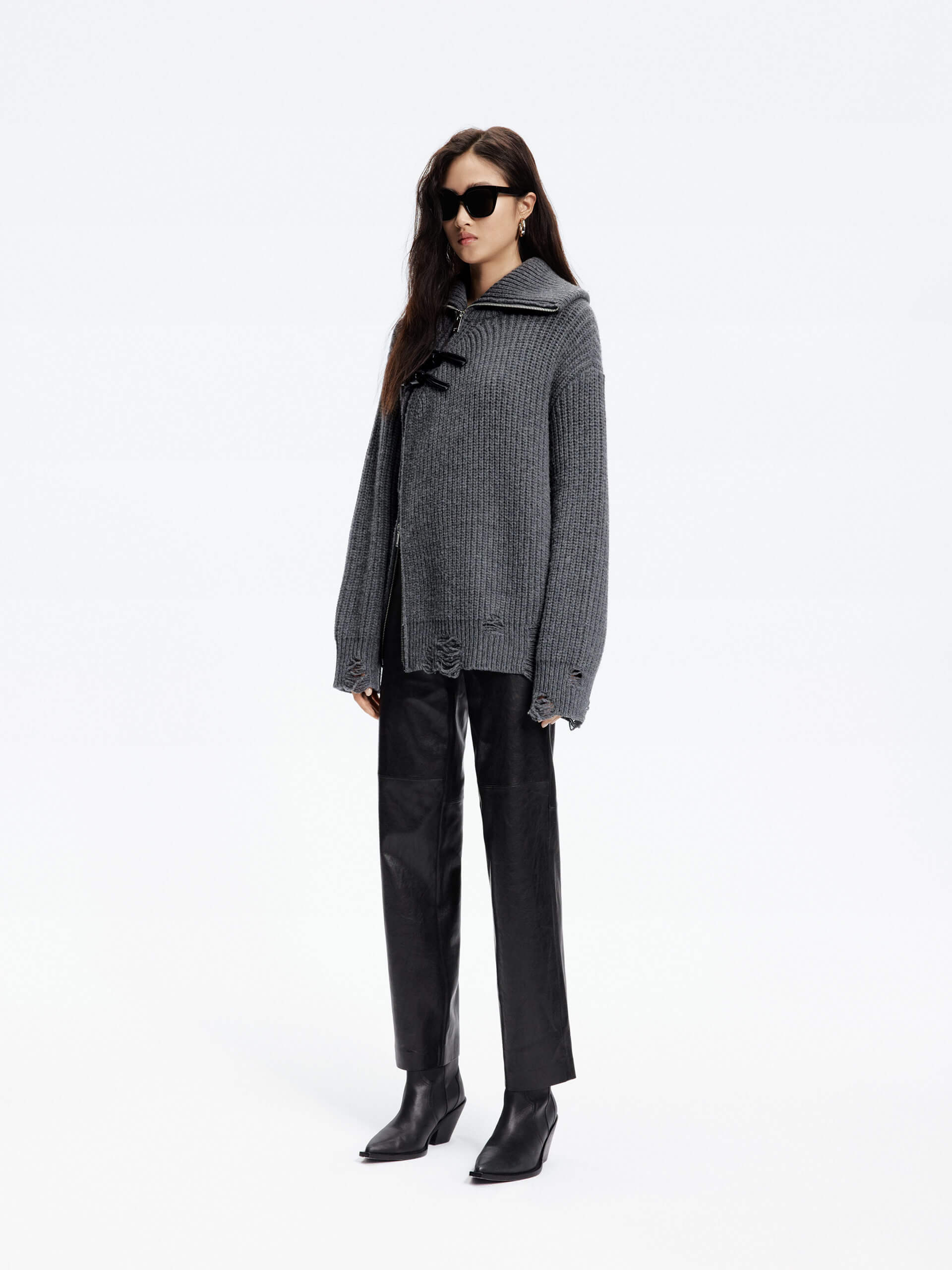 Slanted Placket Distressed Sweater - Image 7