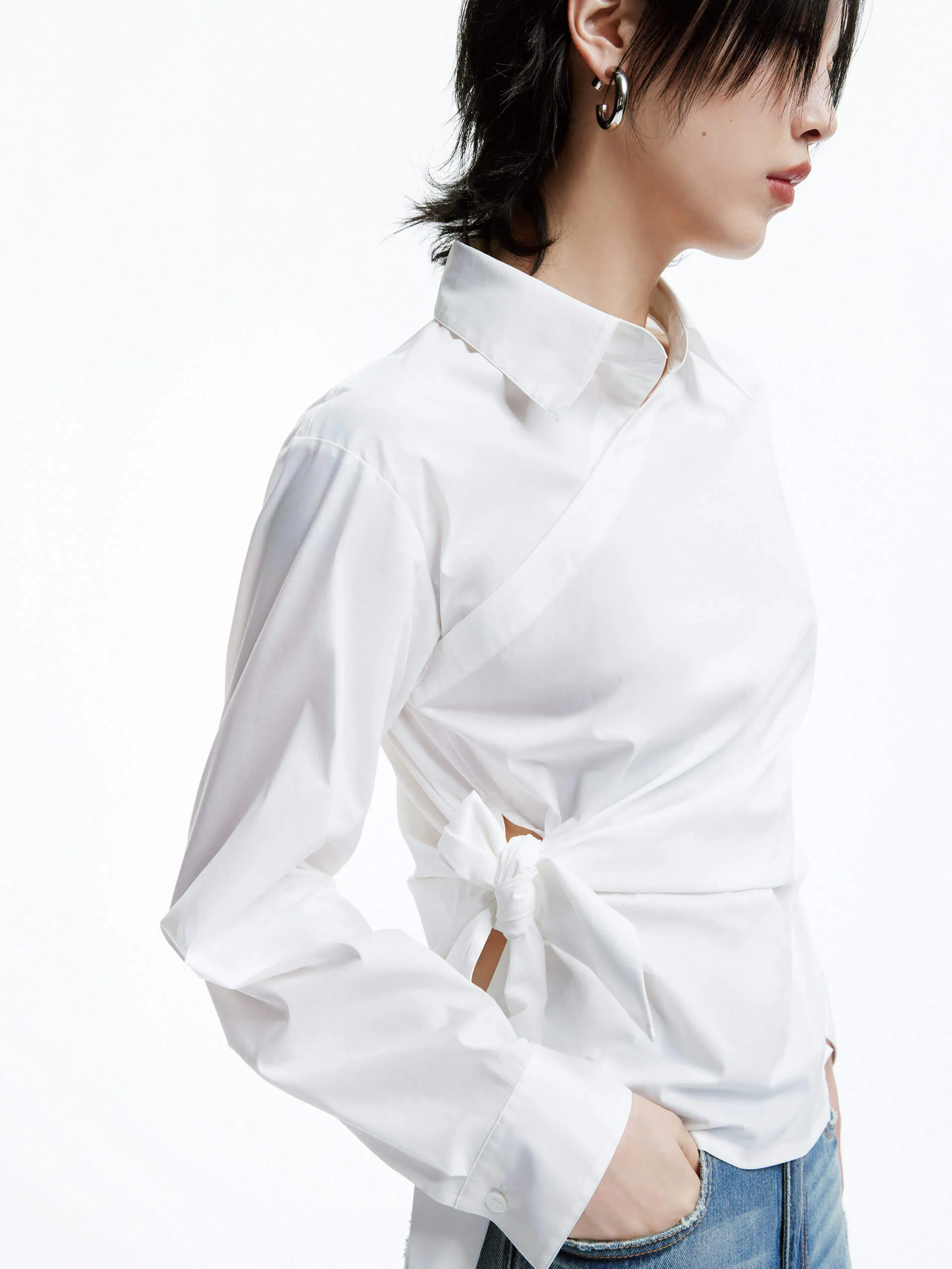 Slanted Placket Tie Shirt