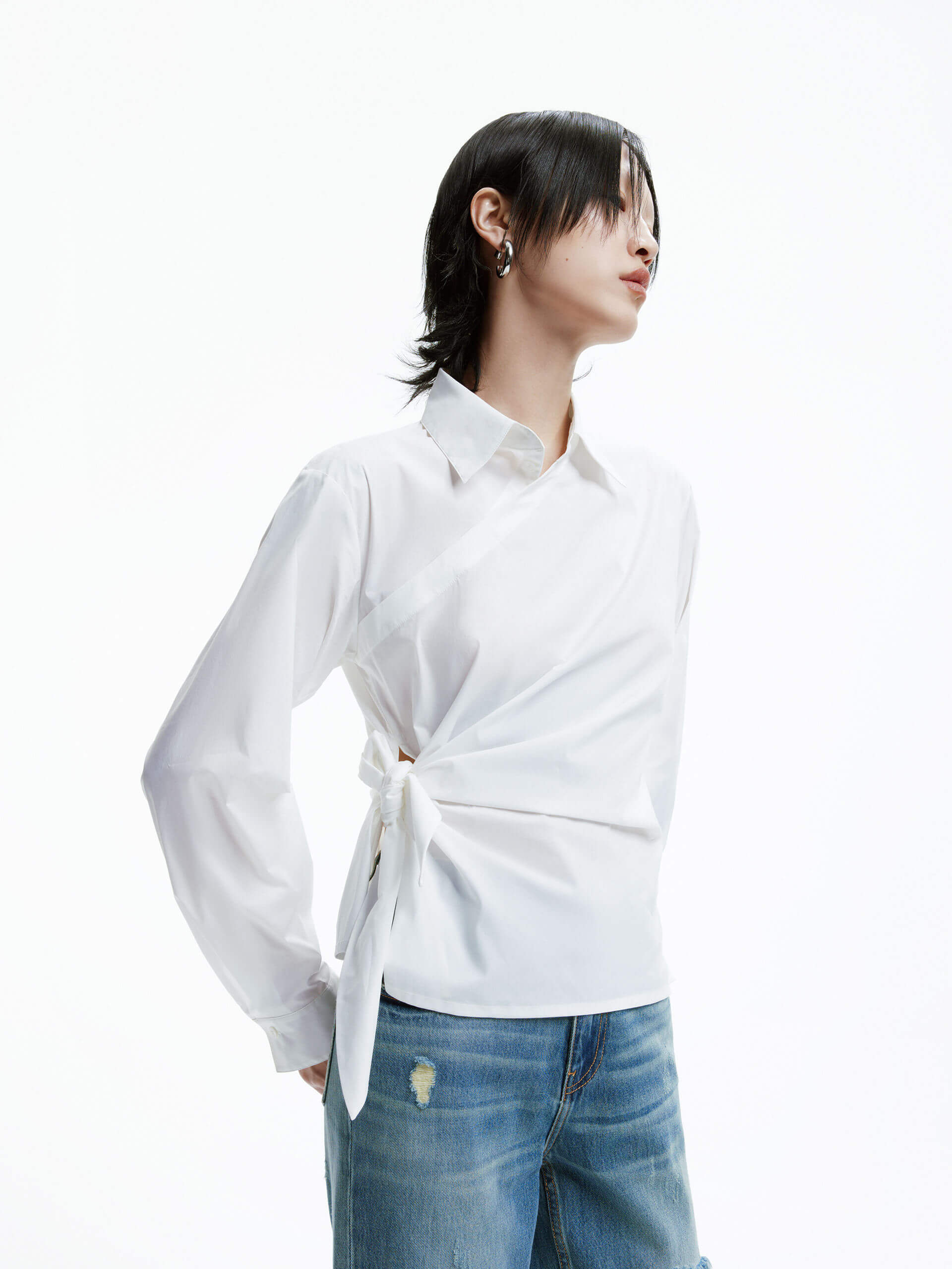 Slanted Placket Tie Shirt - Image 8