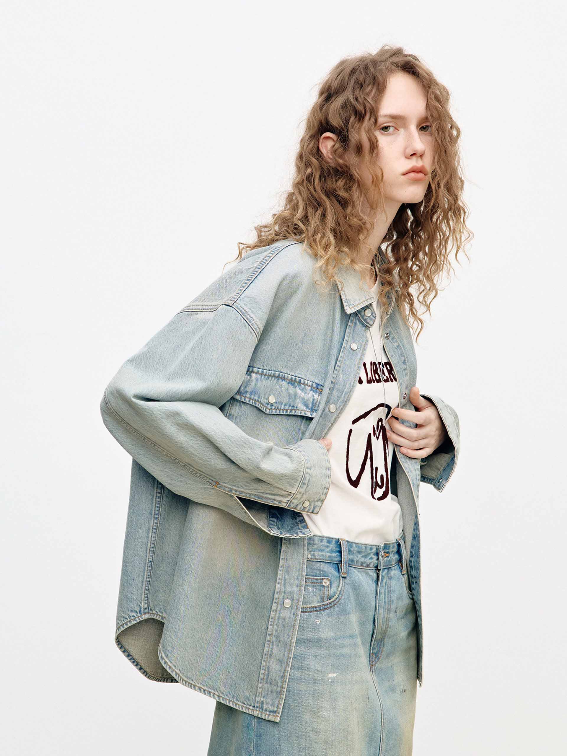 Snap Button Denim Shirt - Image 3