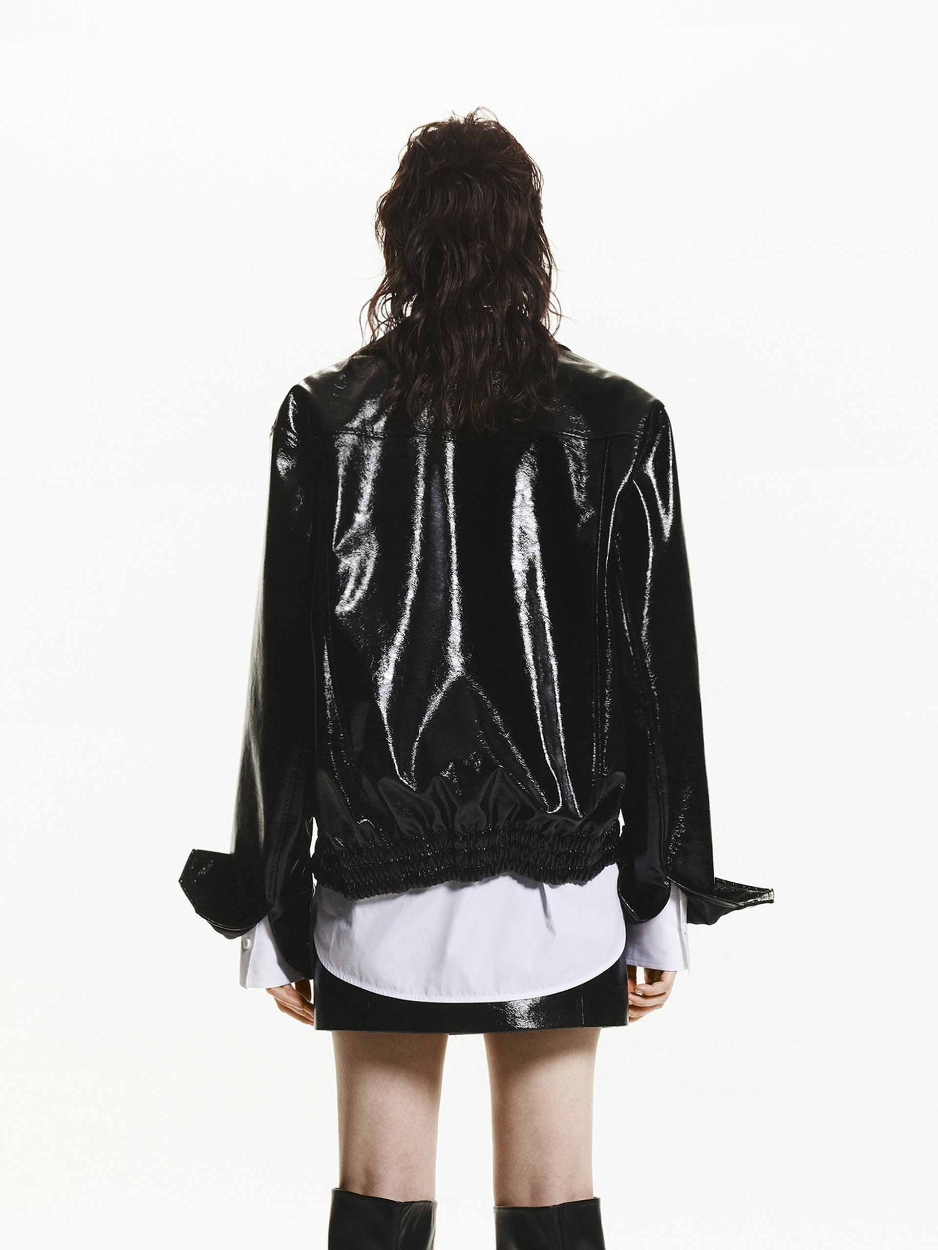 Snap Button Leather Jacket - Image 3