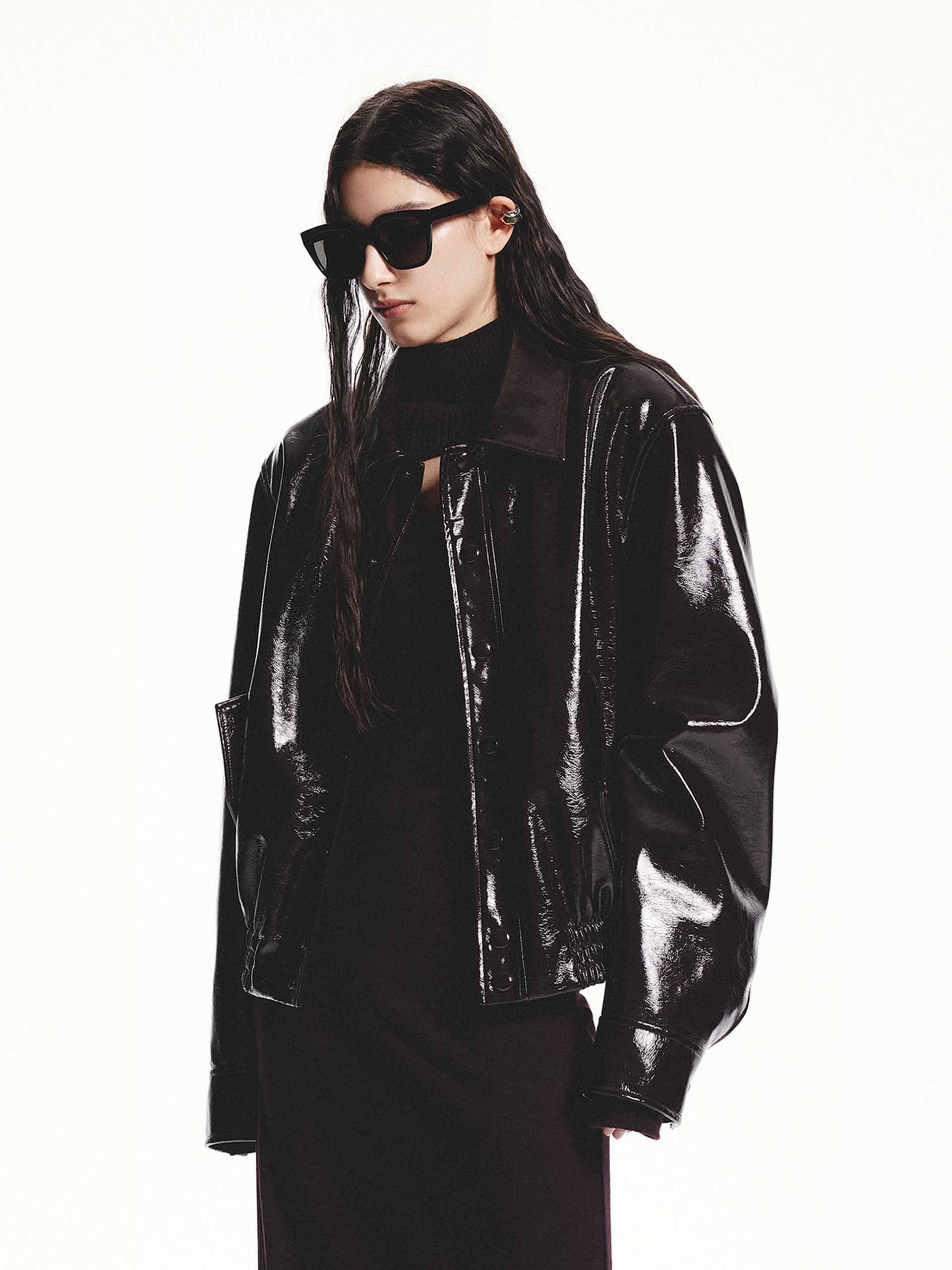 Snap Button Leather Jacket - Image 9