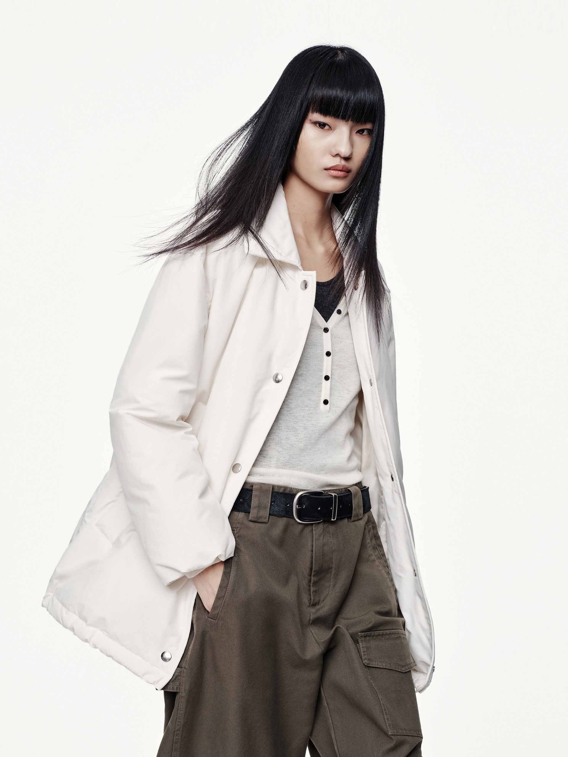 Snap Button Quilted Down Jacket - Image 3