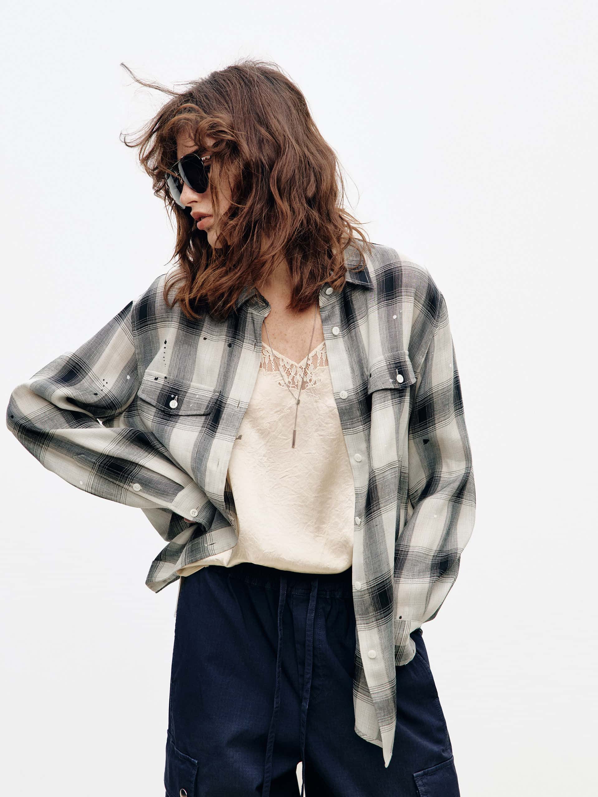 Splatter Detail Plaid Shirt