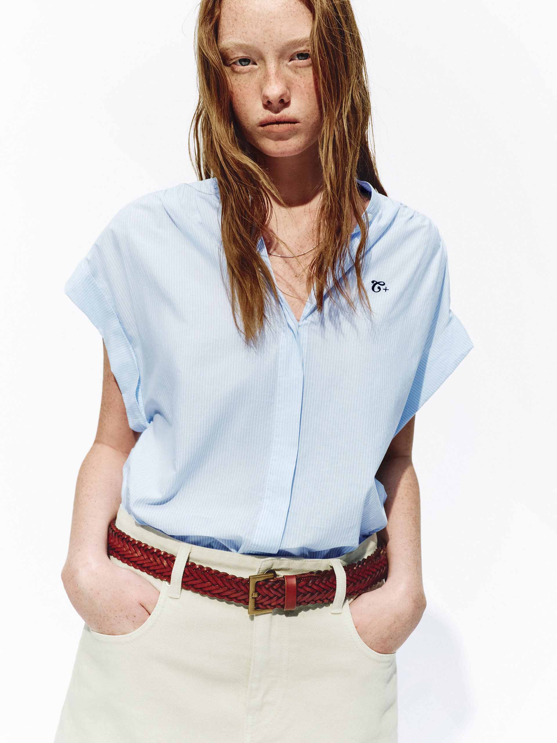 Stand Collar Cotton Blouse