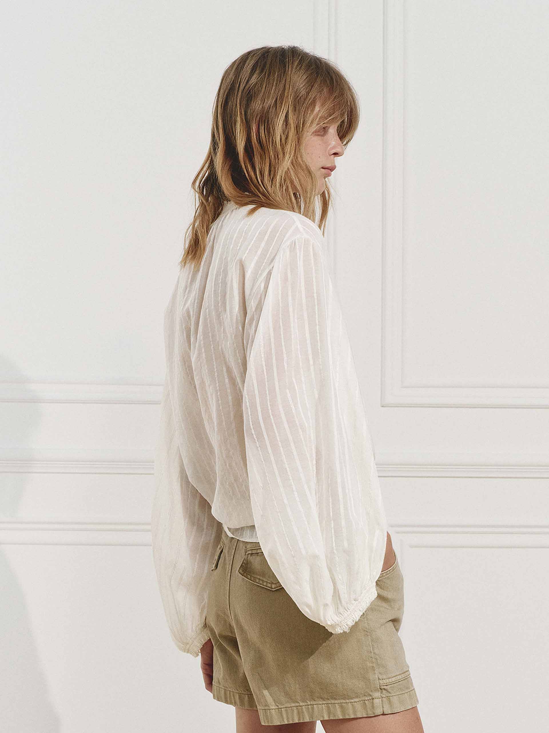 Striped Balloon Sleeve Blouse - Image 7