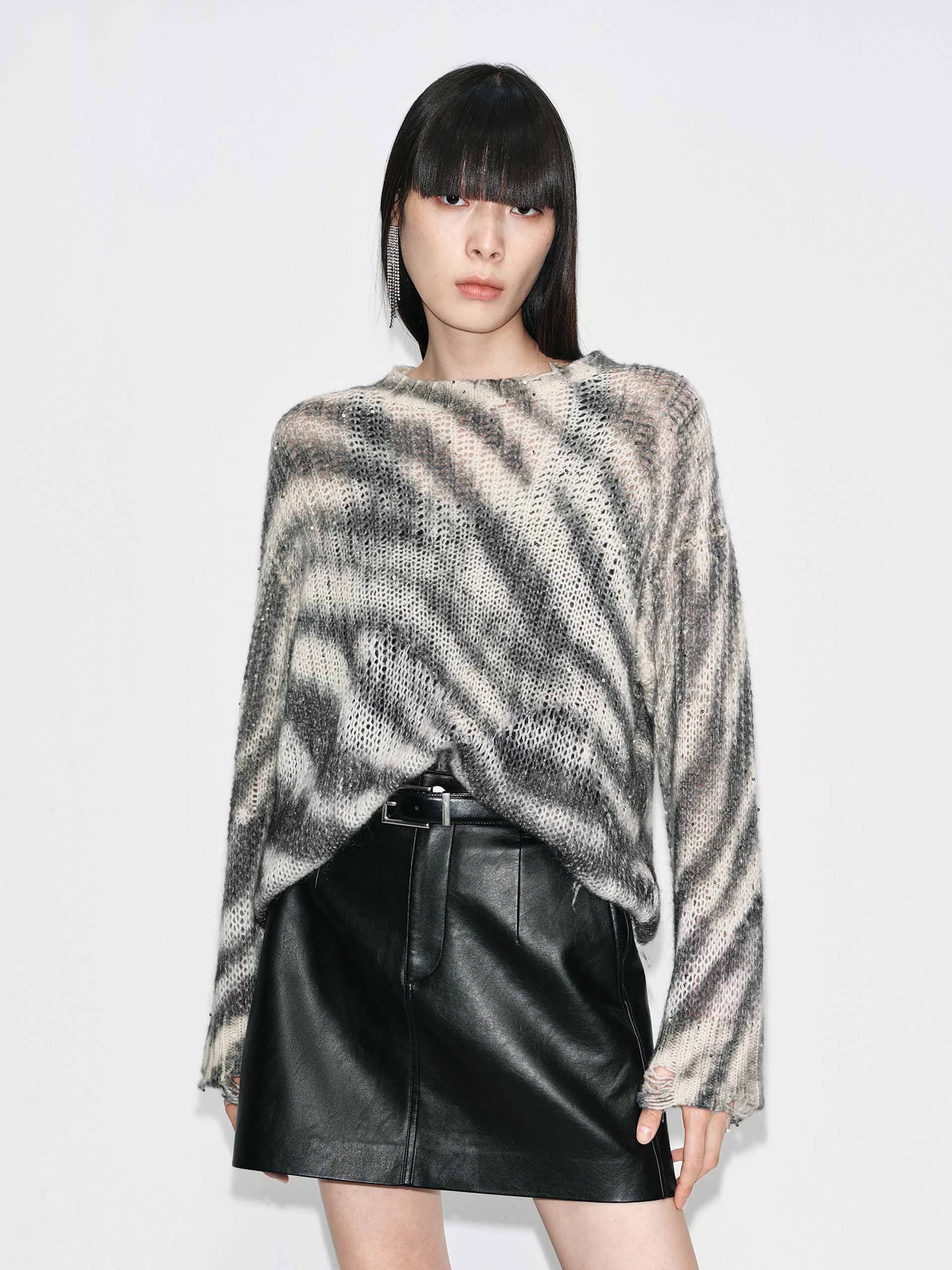 Striped Open Knitted Sweater - Image 6