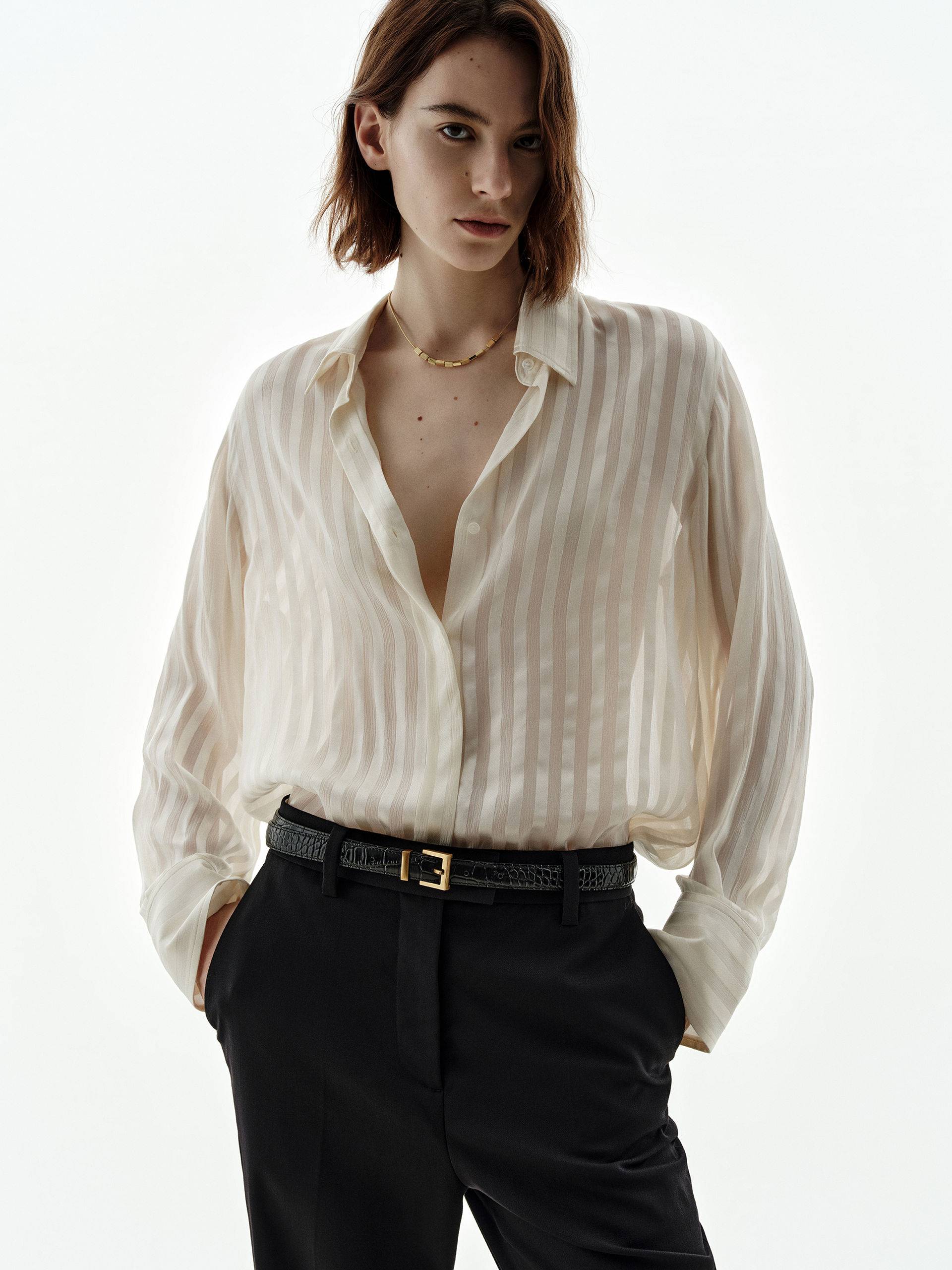 Striped Pattern Silk Shirt - Image 9