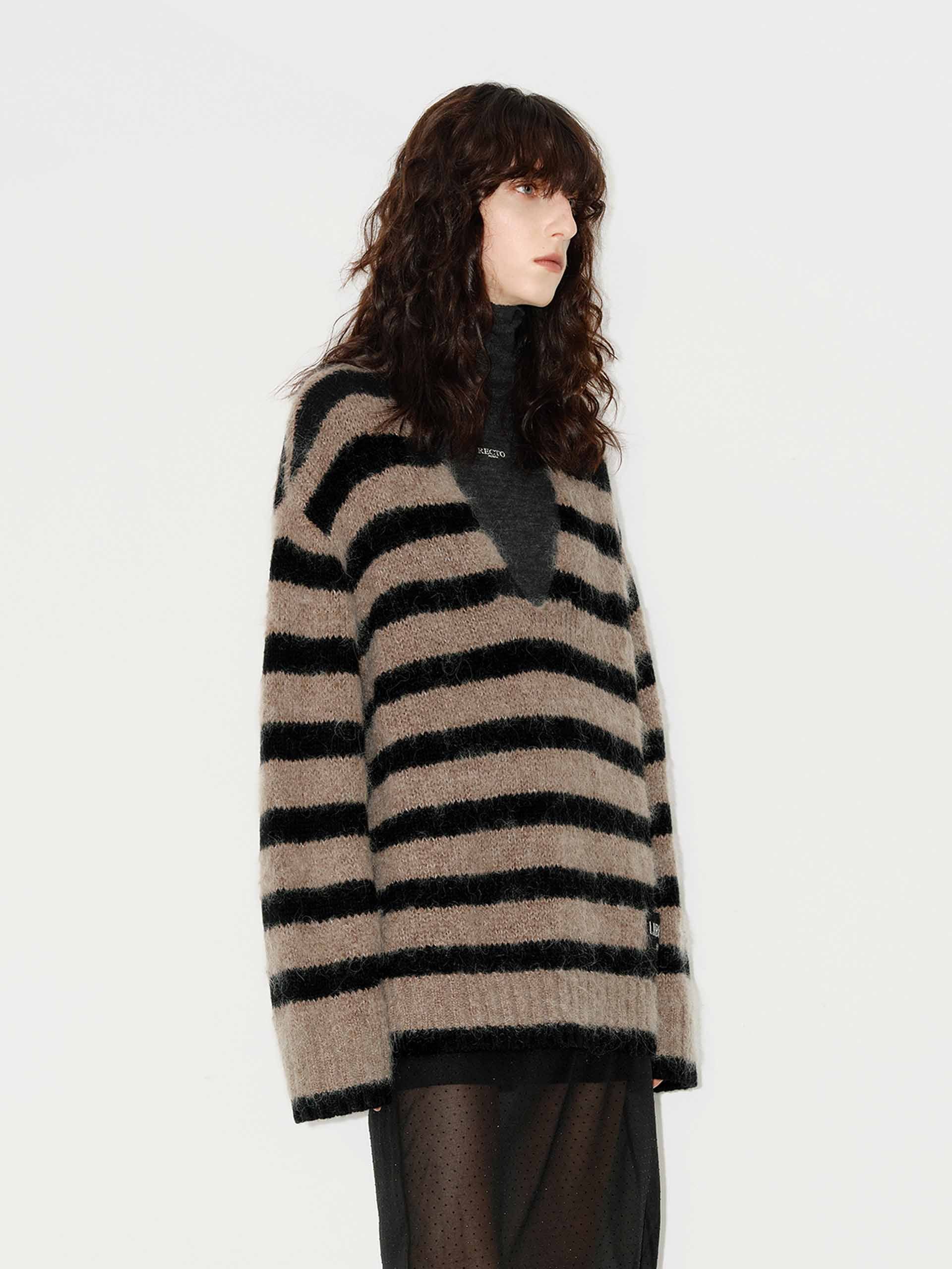Striped V-neck Fluffy Sweater - Image 16