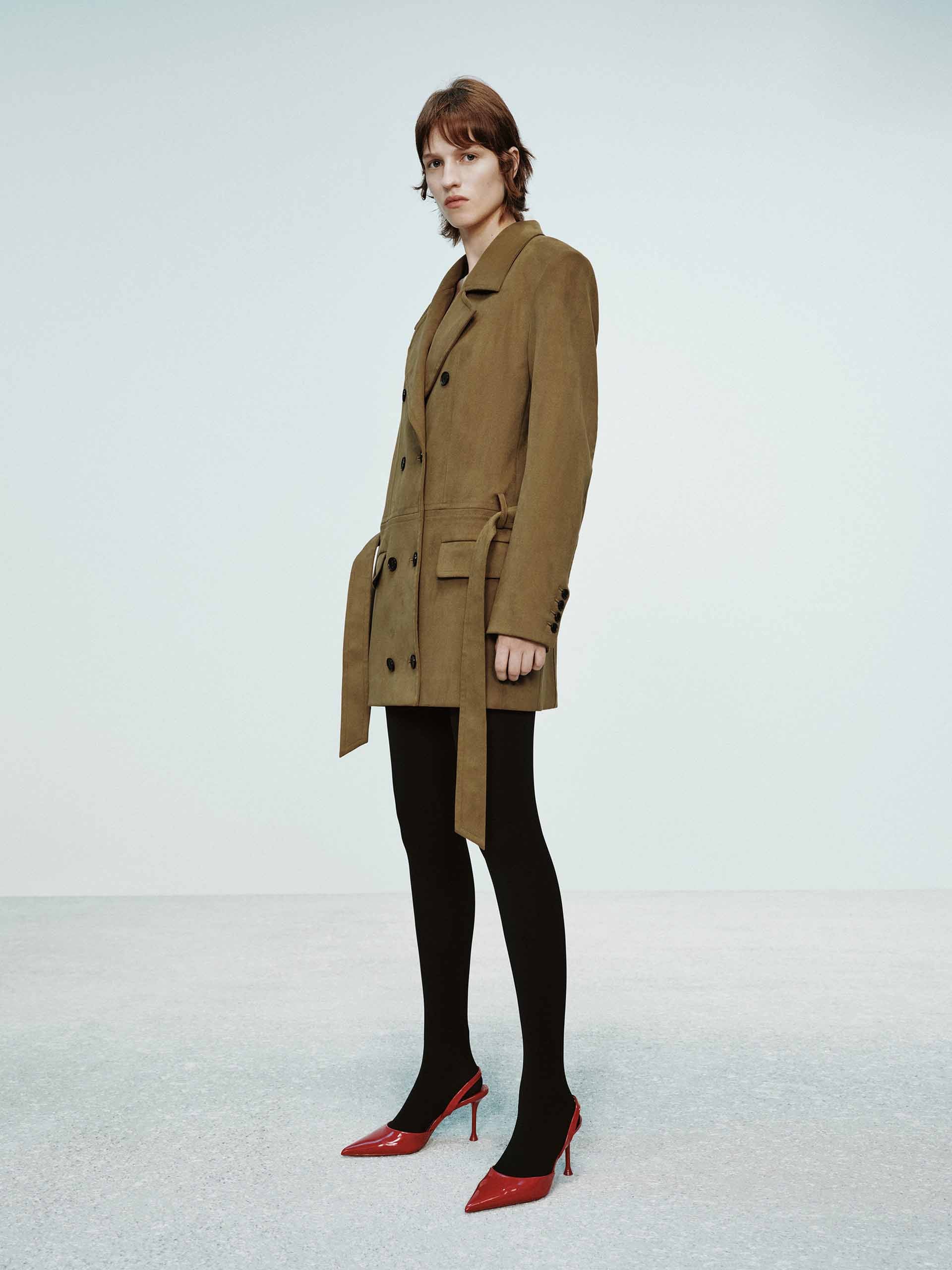 Suede Texture Belted Coat - Image 6