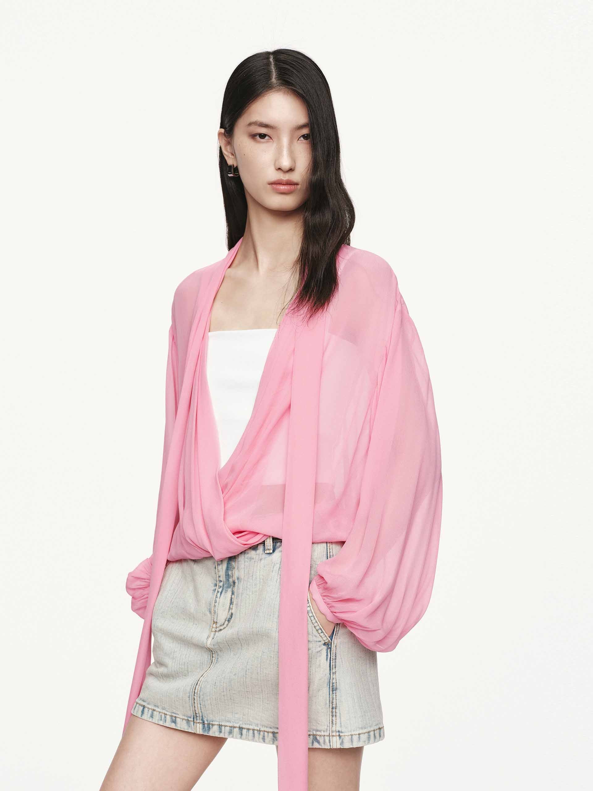 Tie Detail Chiffon Blouse - Image 3