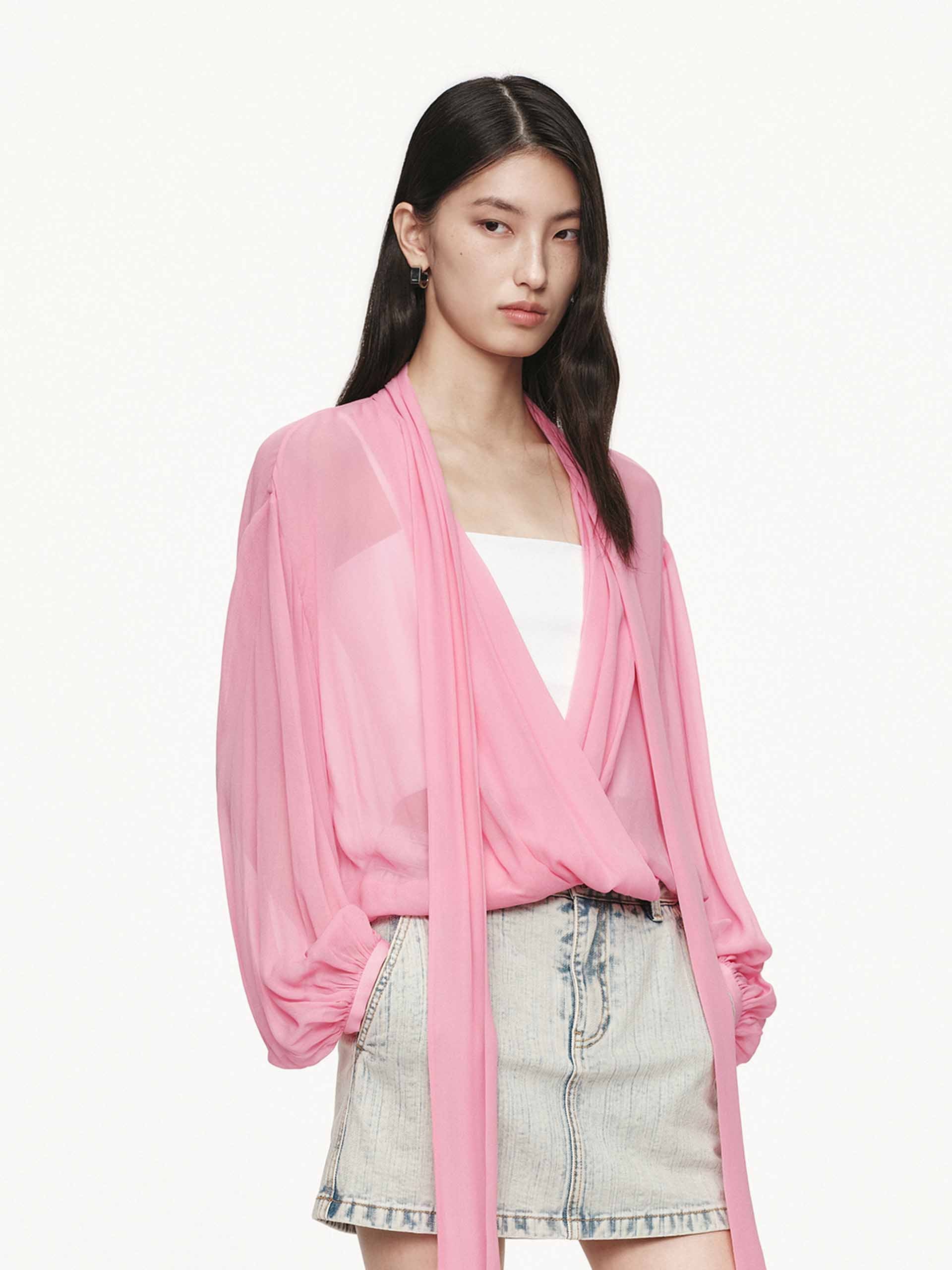 Tie Detail Chiffon Blouse - Image 8