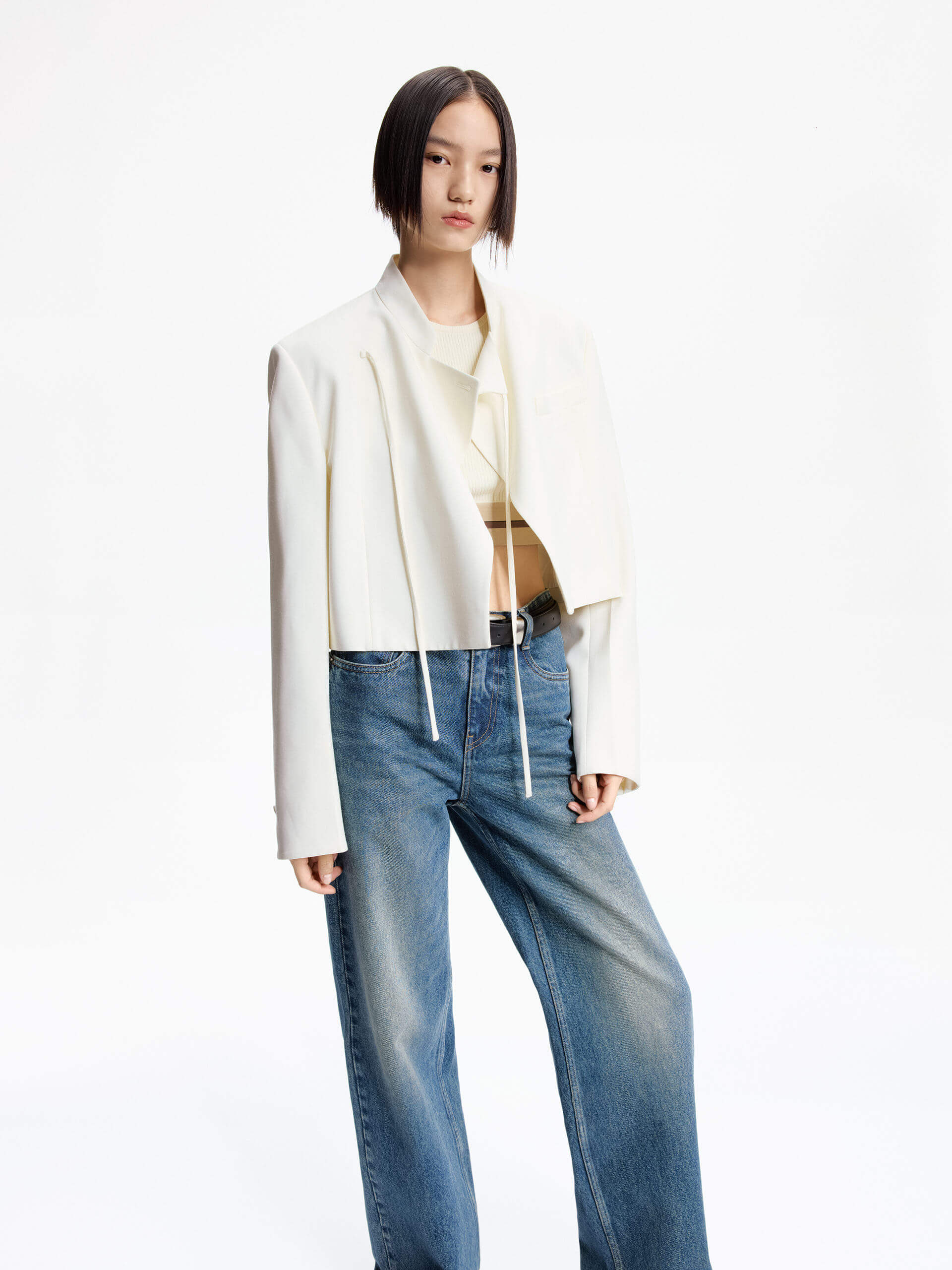 Tie Detail Cropped Jacket - Image 8