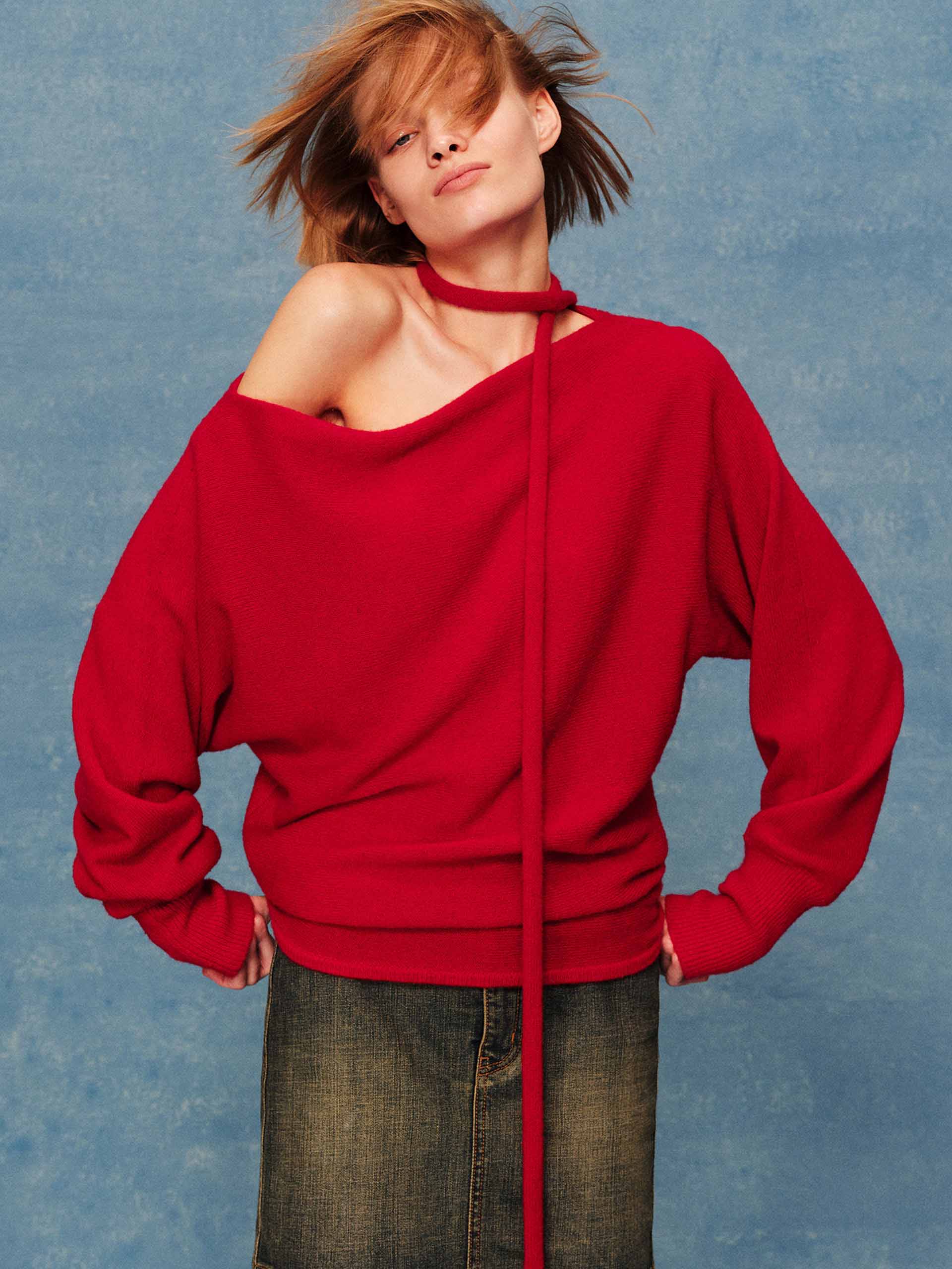 Tie Detail Off-shoulder Sweater