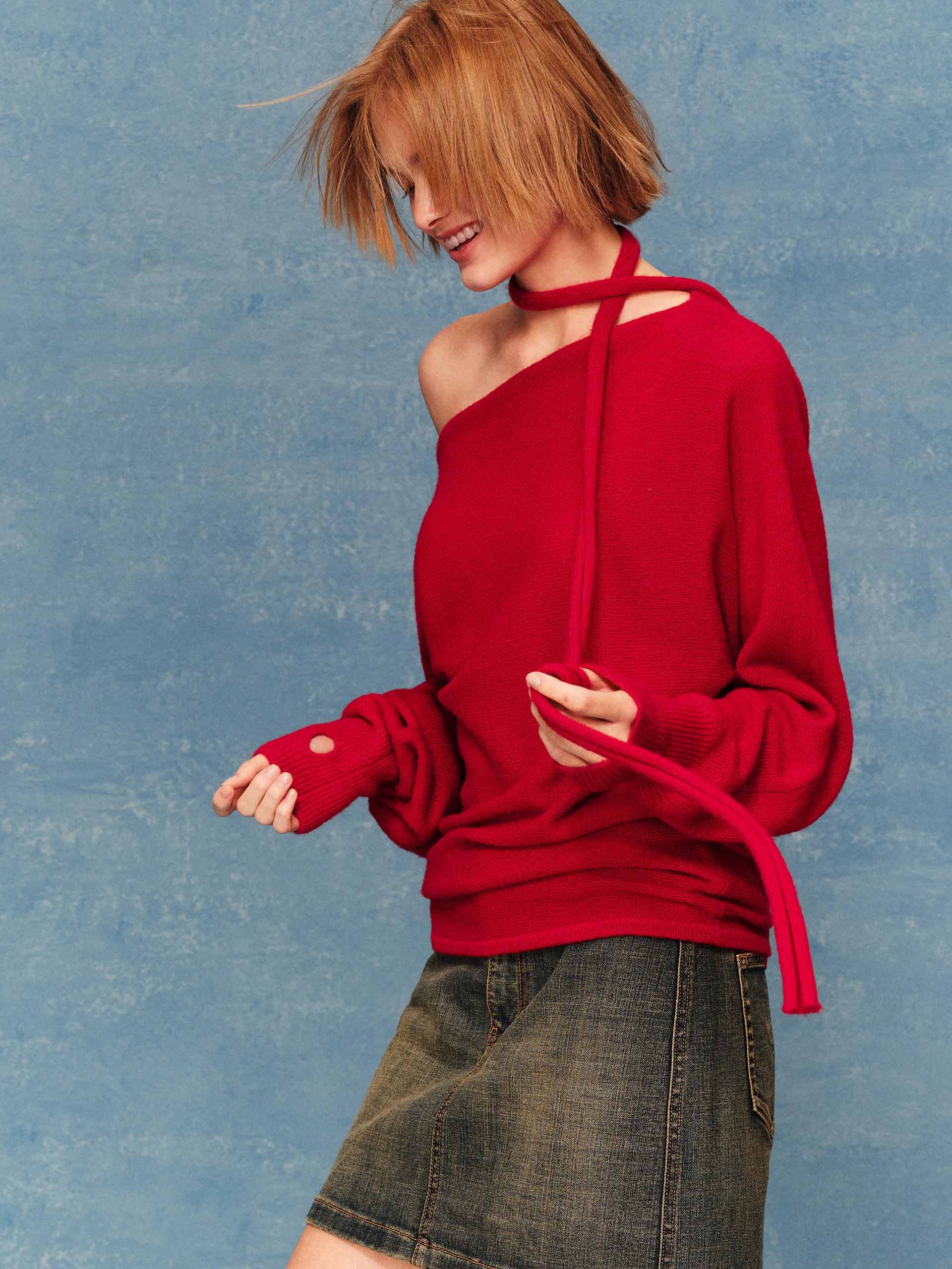 Tie Detail Off-shoulder Sweater - Image 3