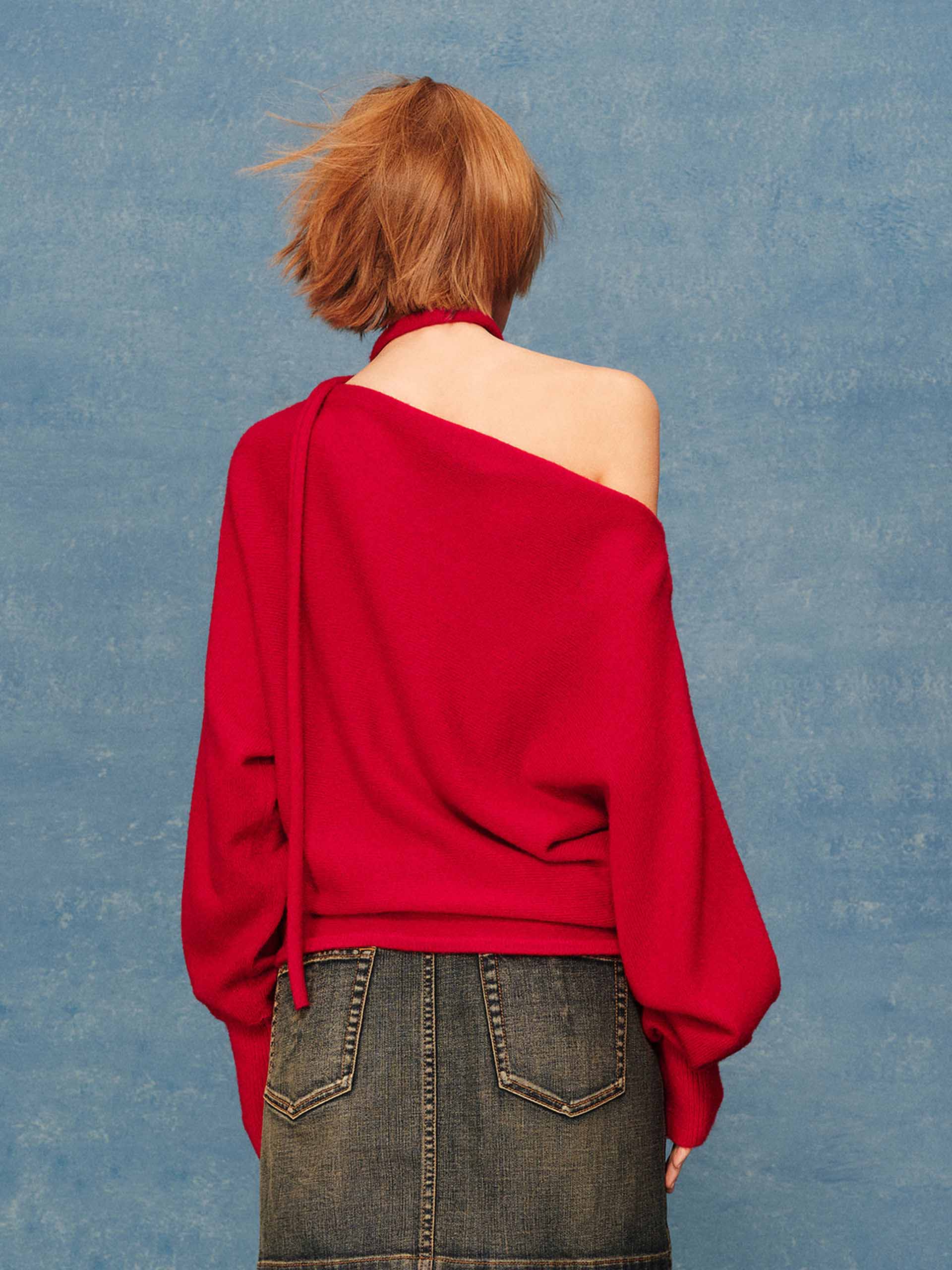 Tie Detail Off-shoulder Sweater - Image 6