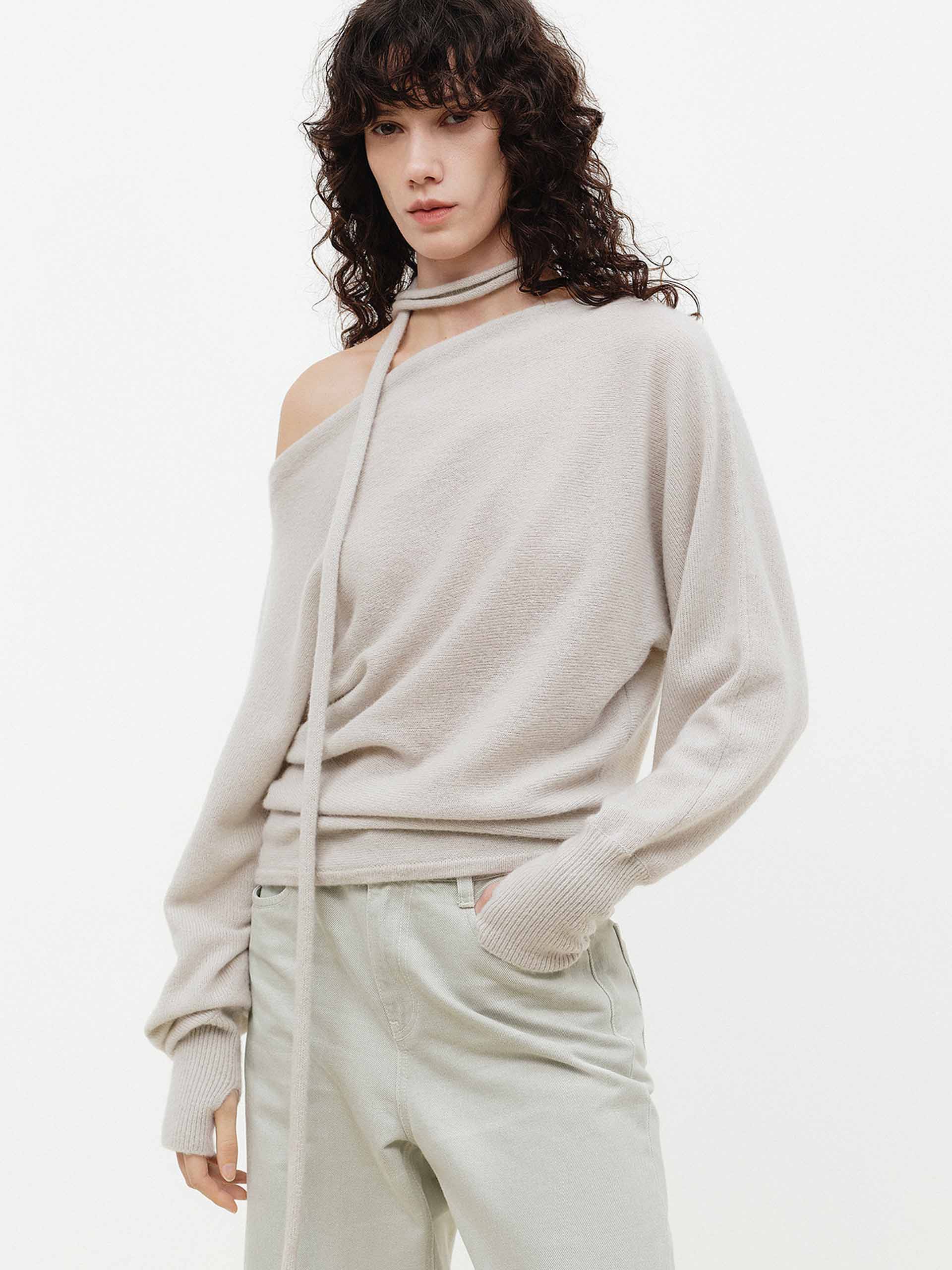 Tie Detail Off-shoulder Sweater - Image 8
