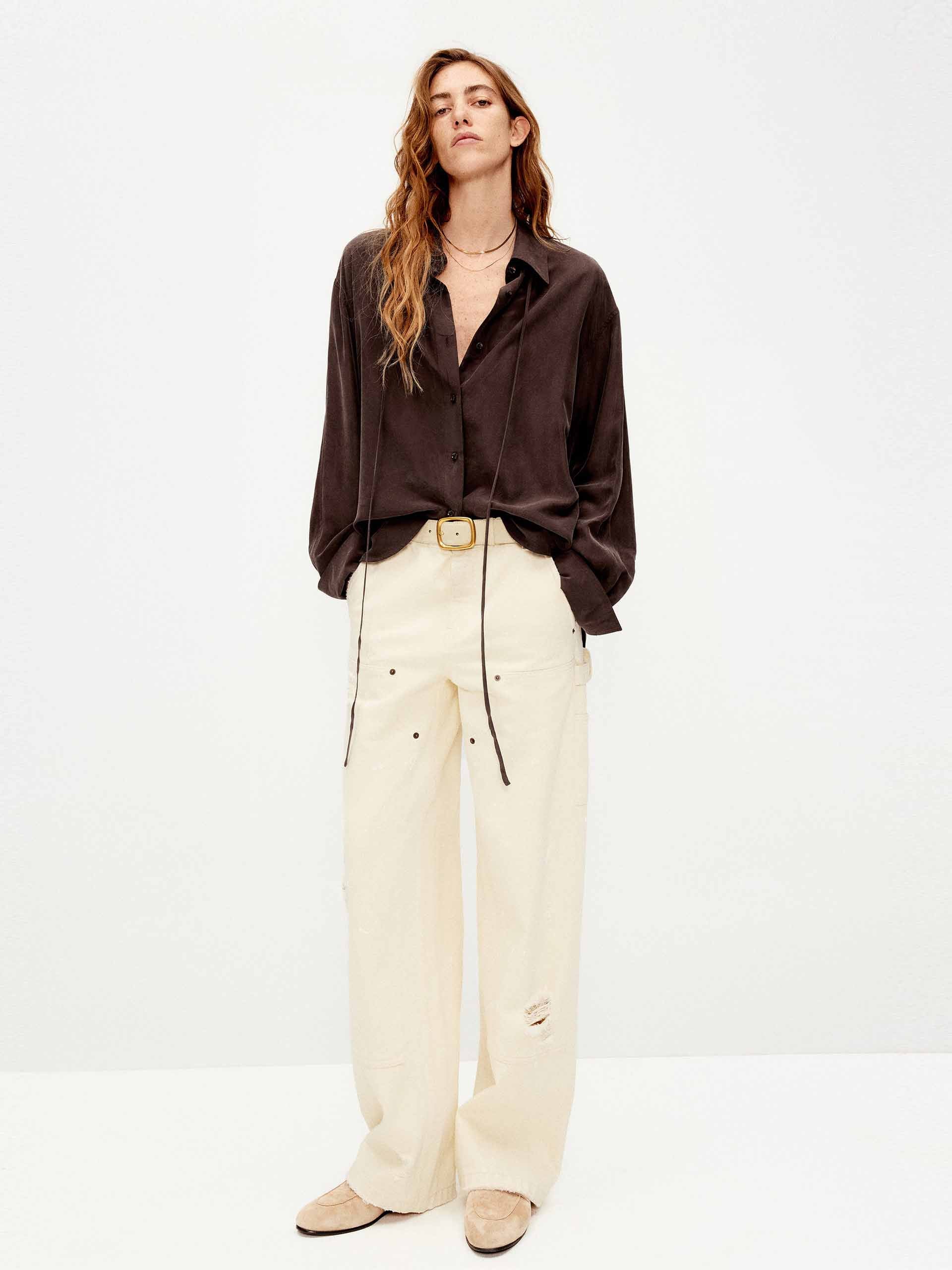 Tie Detail Silk Shirt - Image 2