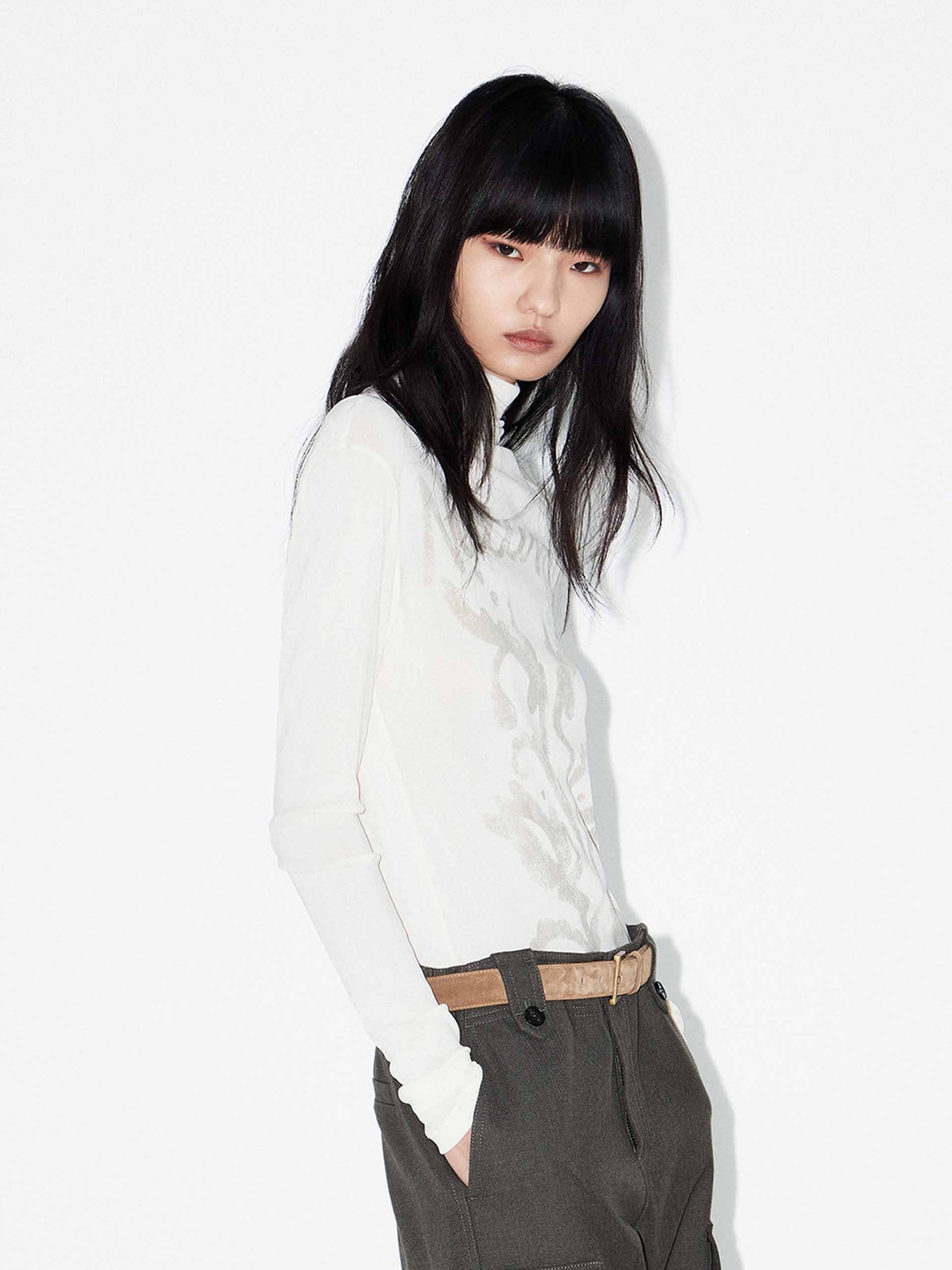Turtleneck Fitted Beige Top - Image 7