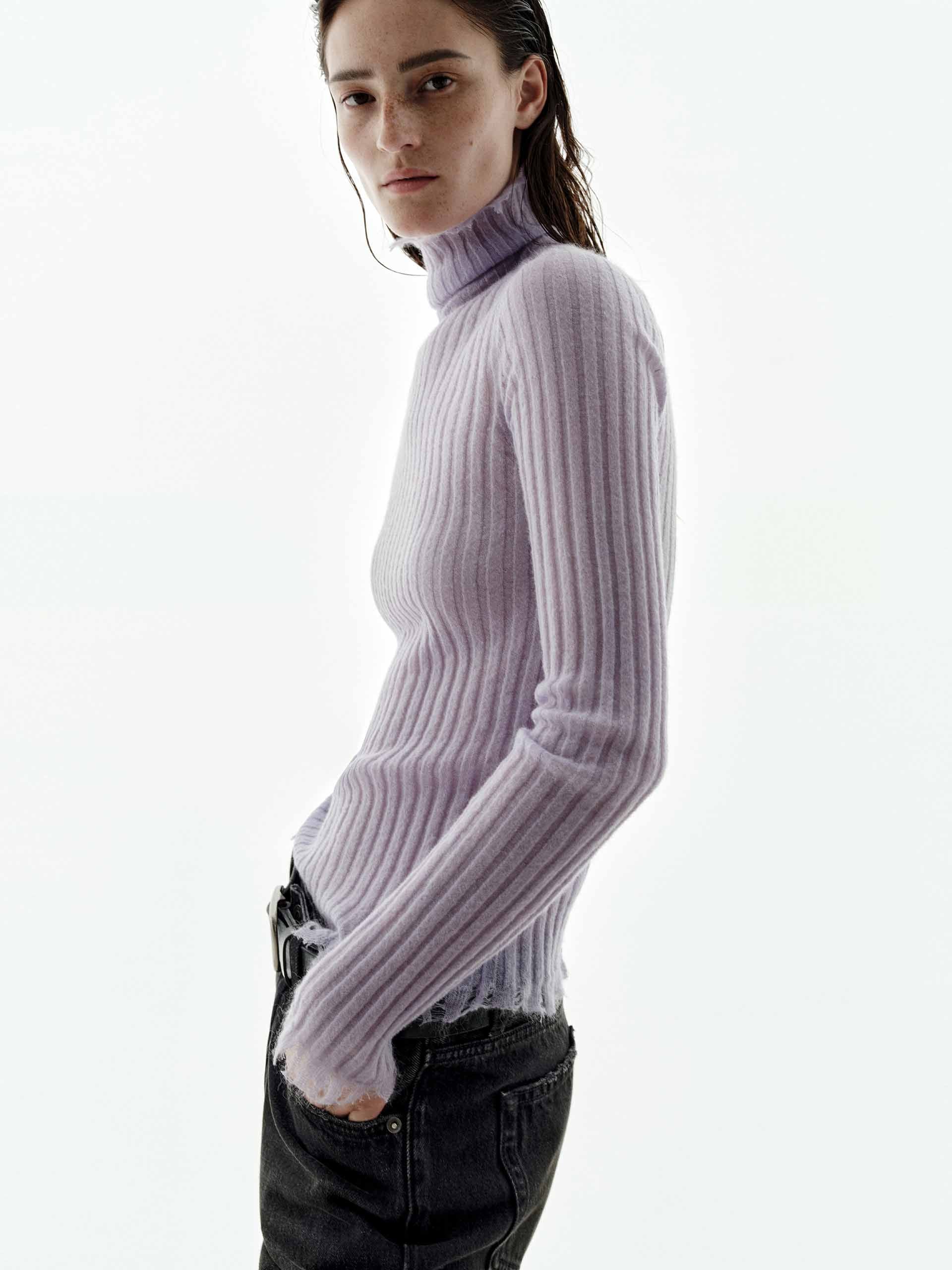 Turtleneck Raw Hem Sweater - Image 3