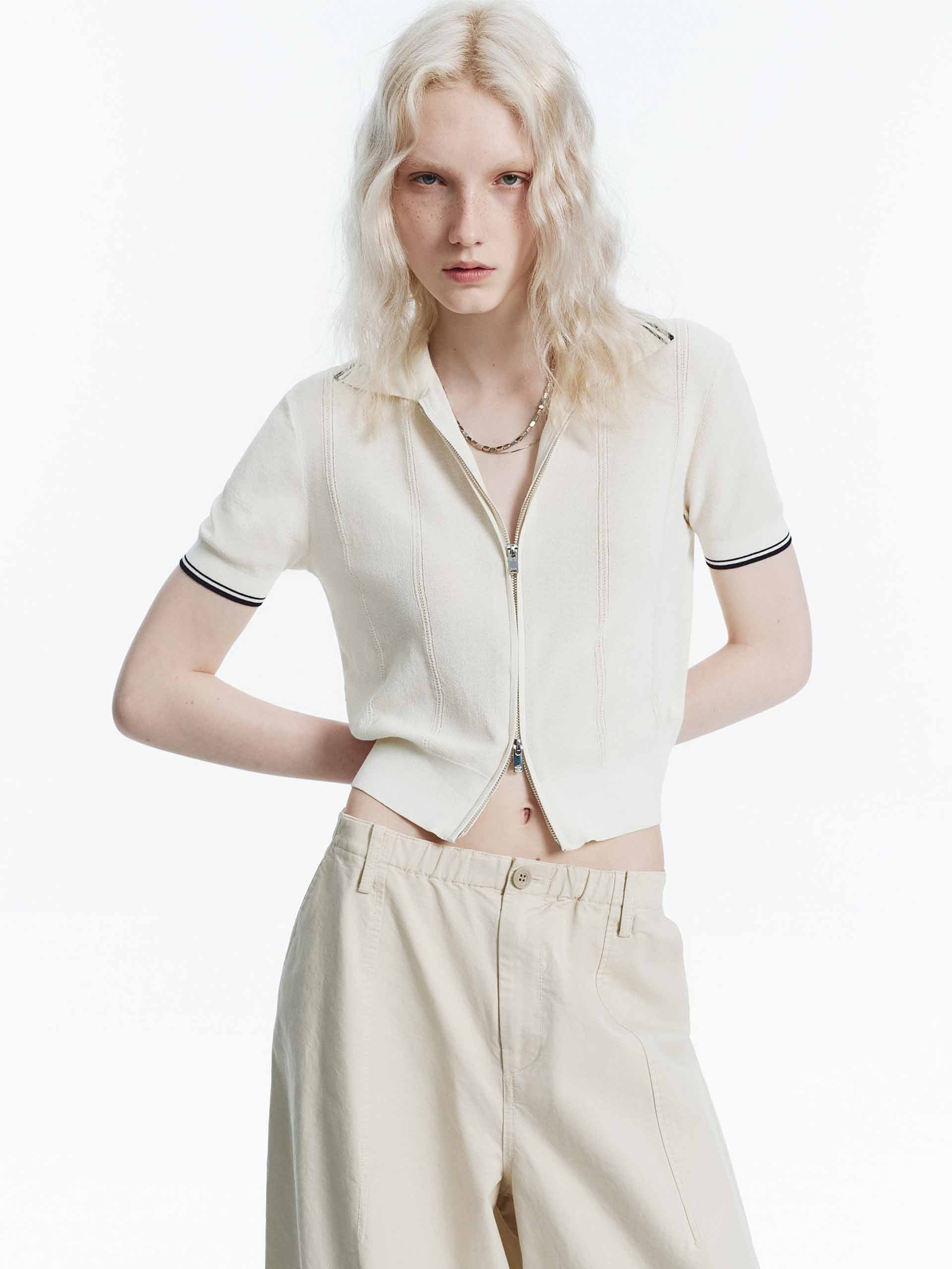 Two Way Zip Crop Cardigan - Image 7