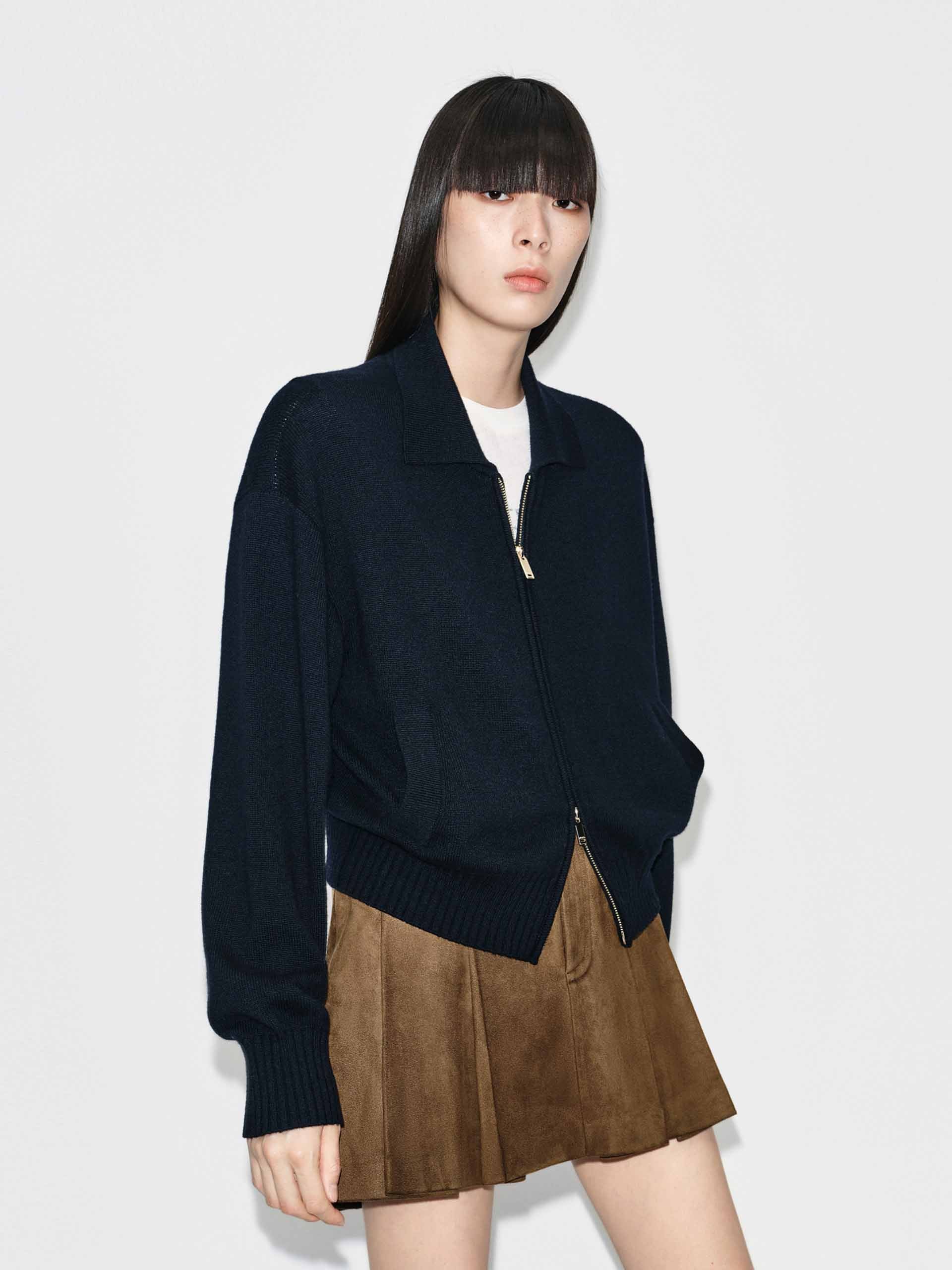 Two-way Zipper Wool Cardigan - Image 3