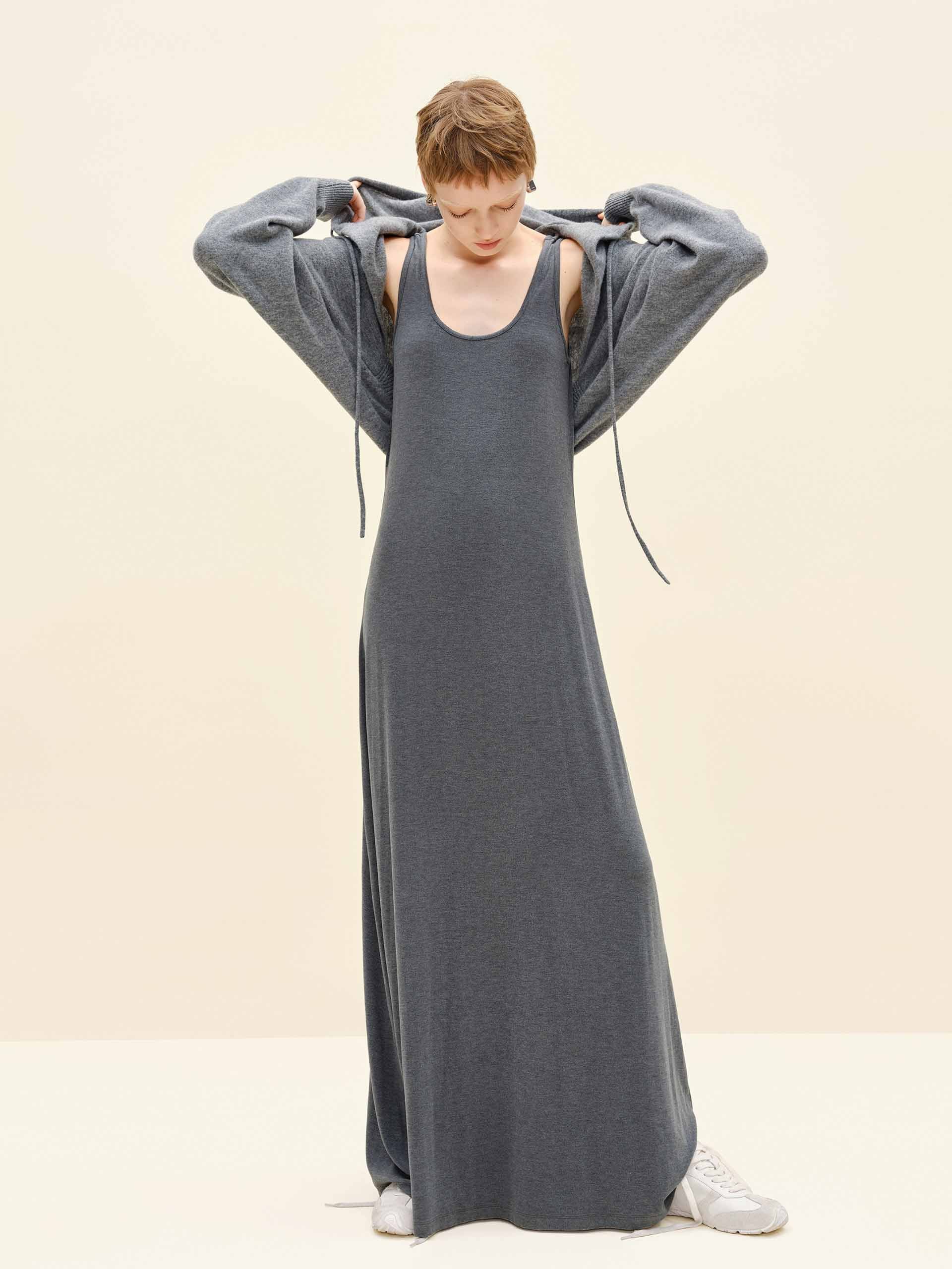 U-neck Dress With Cardigan - Image 10