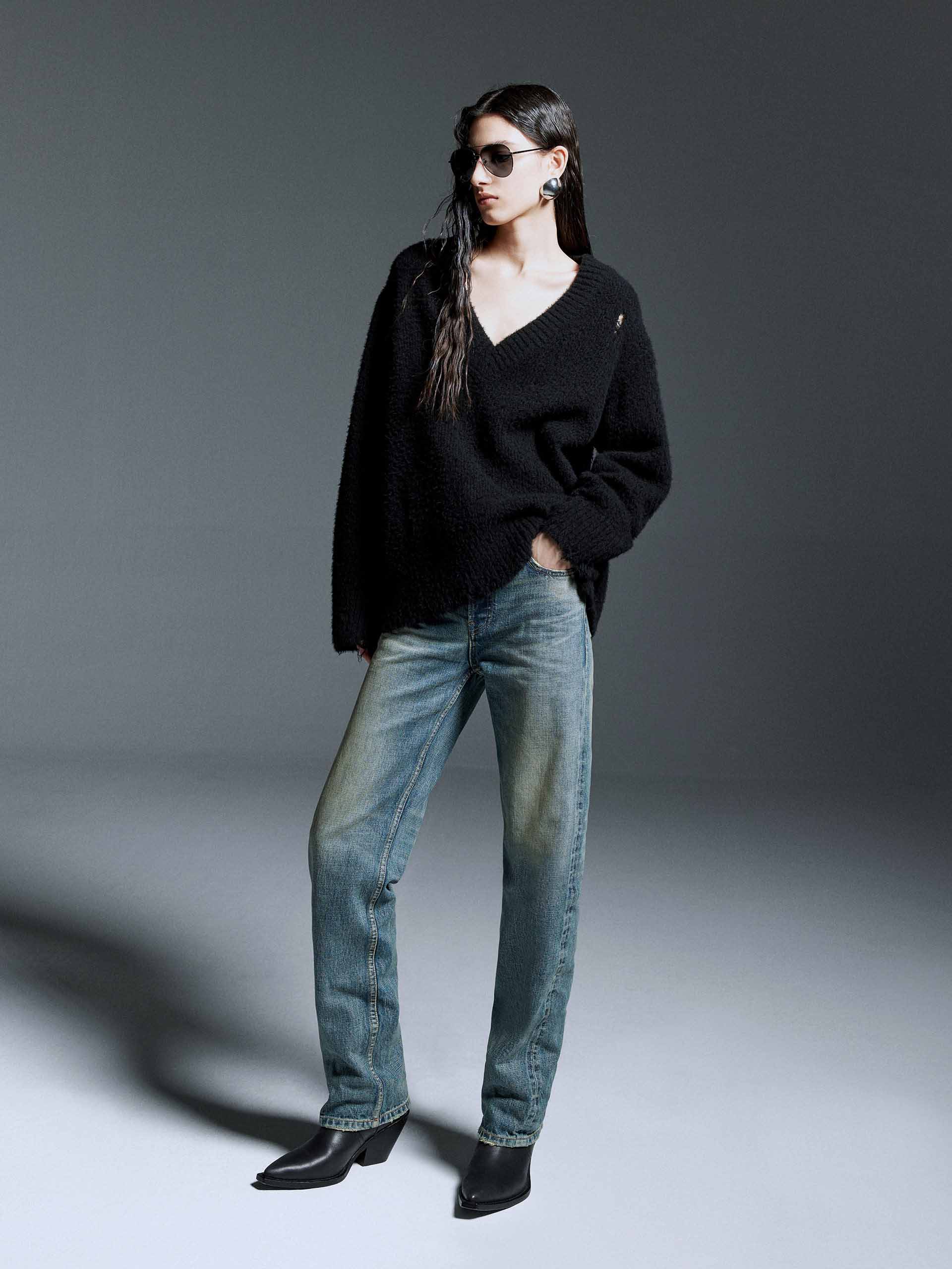 V-neck Distressed Sweater - Image 2