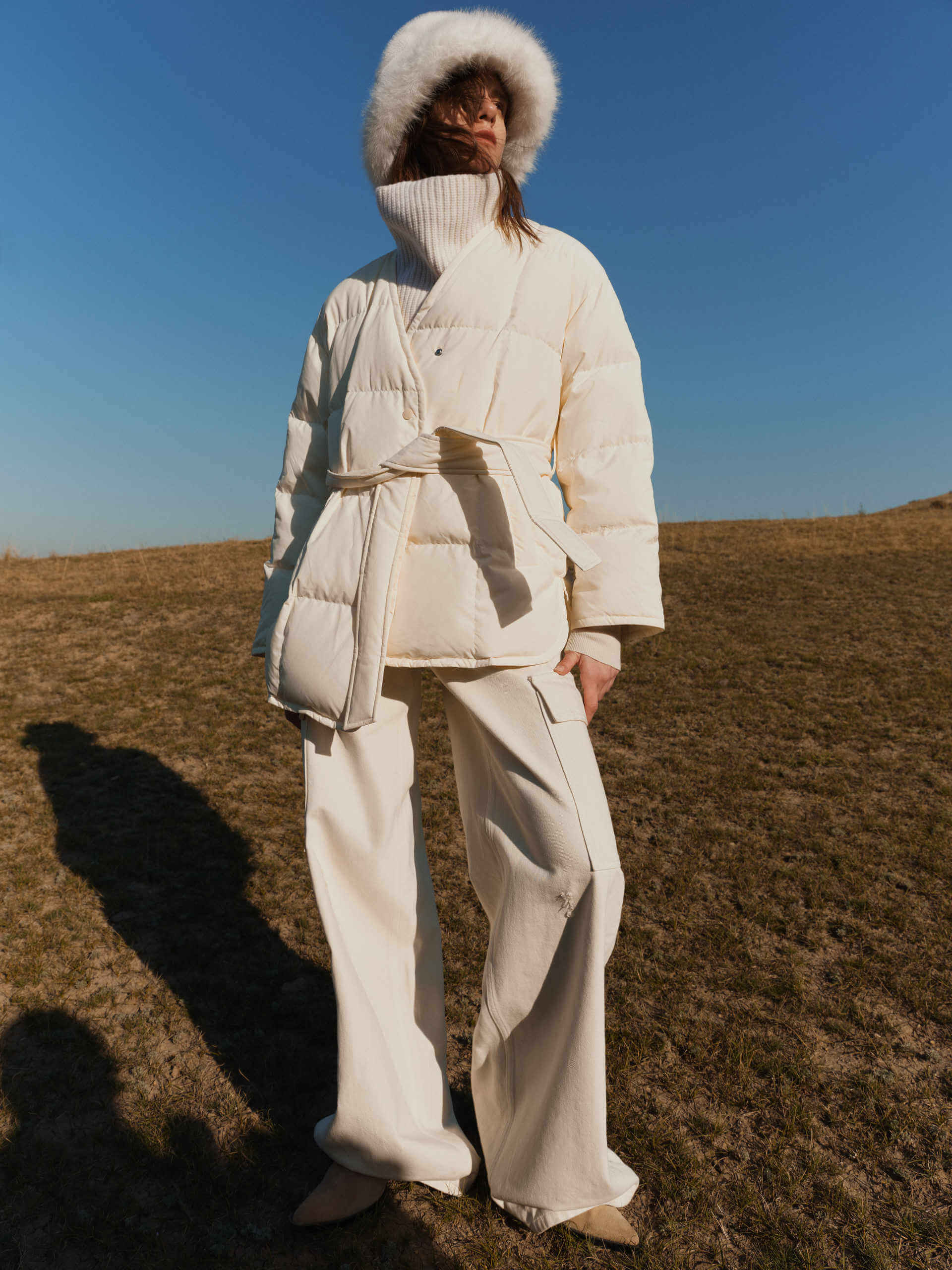 V-neck Down Jacket with Shawl - Image 2