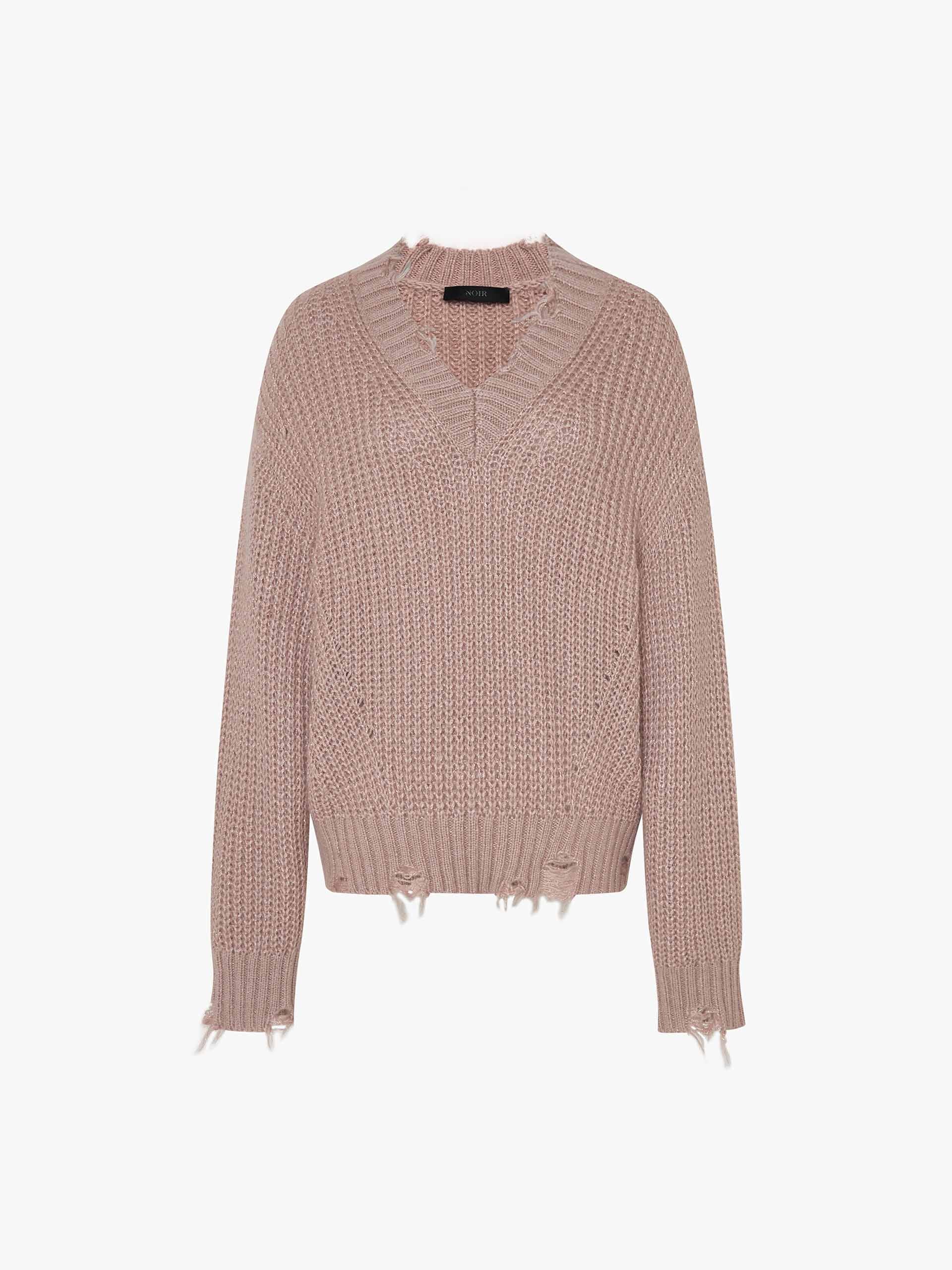 V-neck Raw Hem Sweater - Image 12