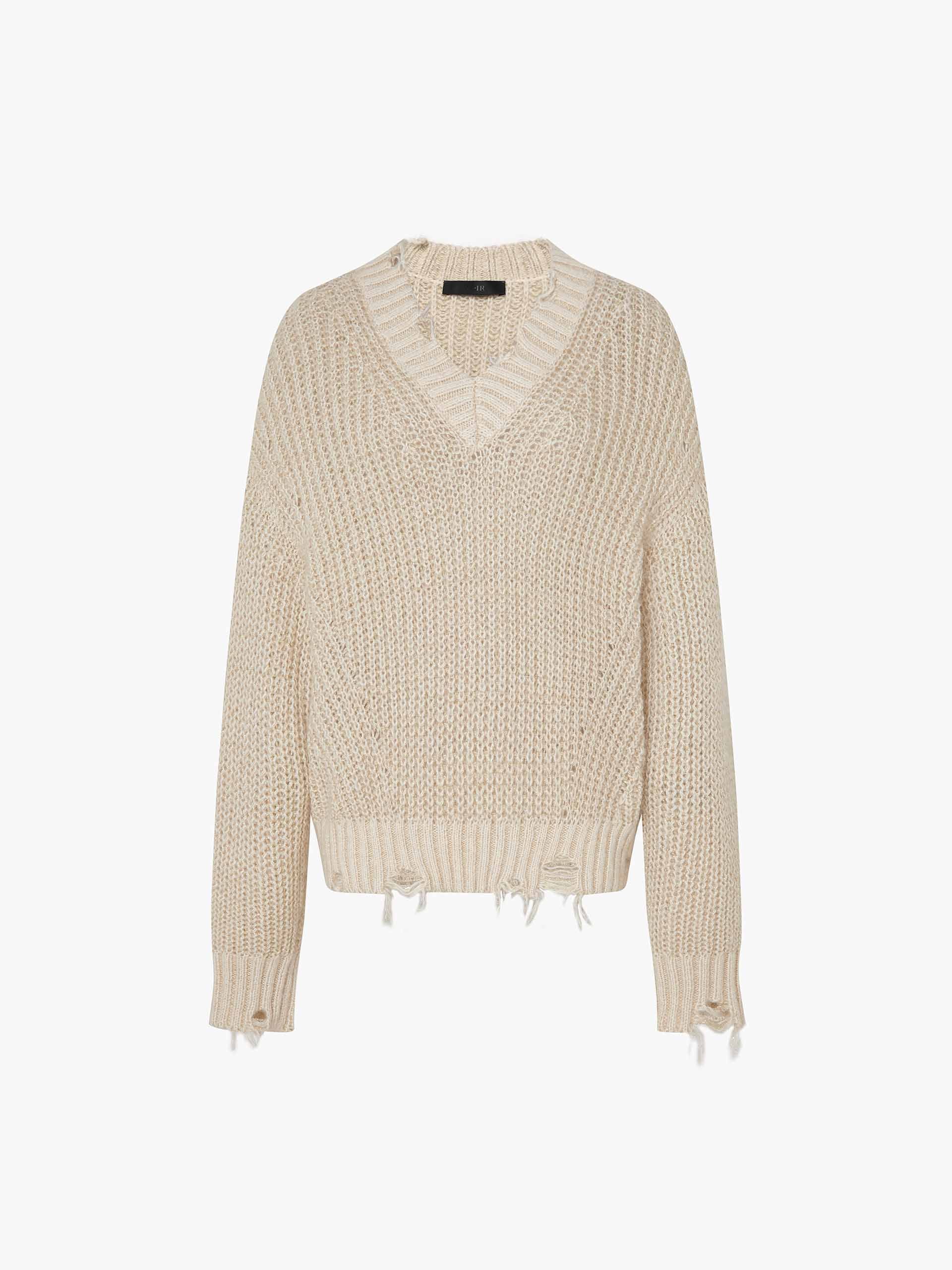 V-neck Raw Hem Sweater - Image 5
