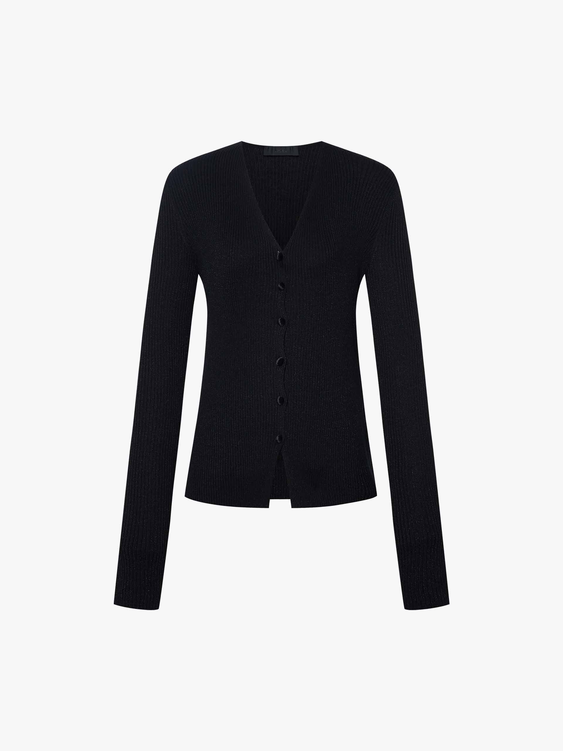 V-neck Ribbed Knit Cardigan - Image 5