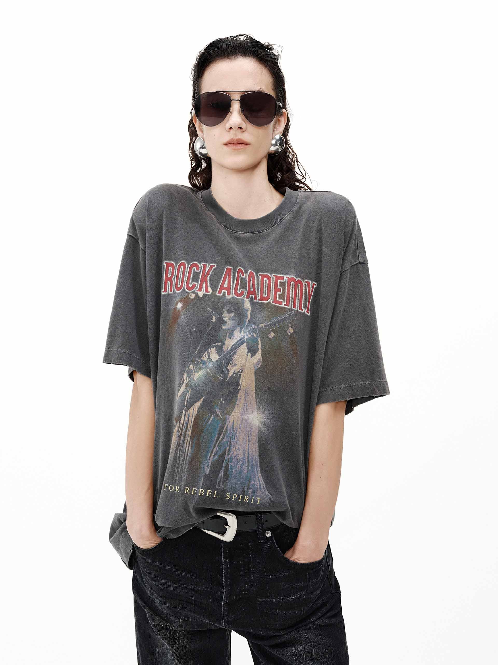 Vintage Rock Printed Cotton T-shirt