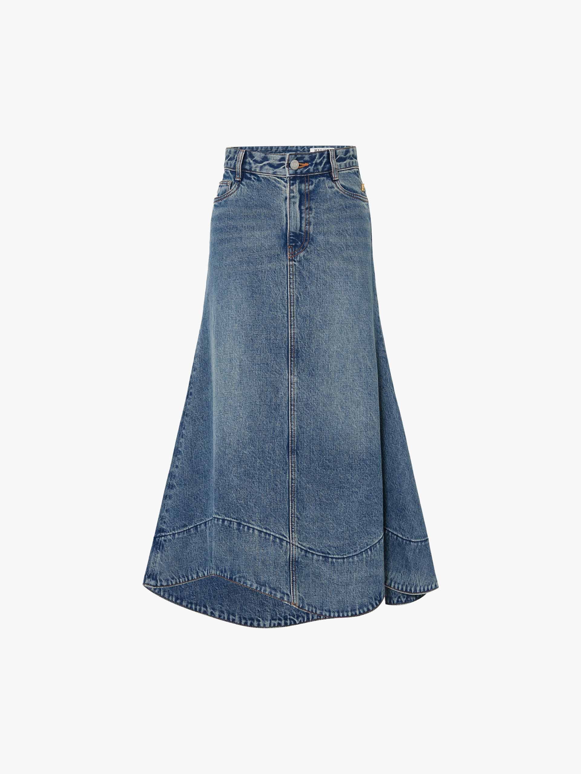 Wave Hem Denim Skirt - Image 5