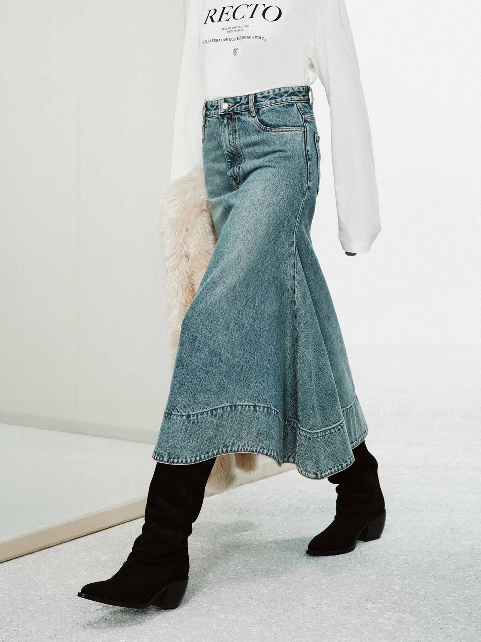 Wave Hem Denim Skirt - Image 6