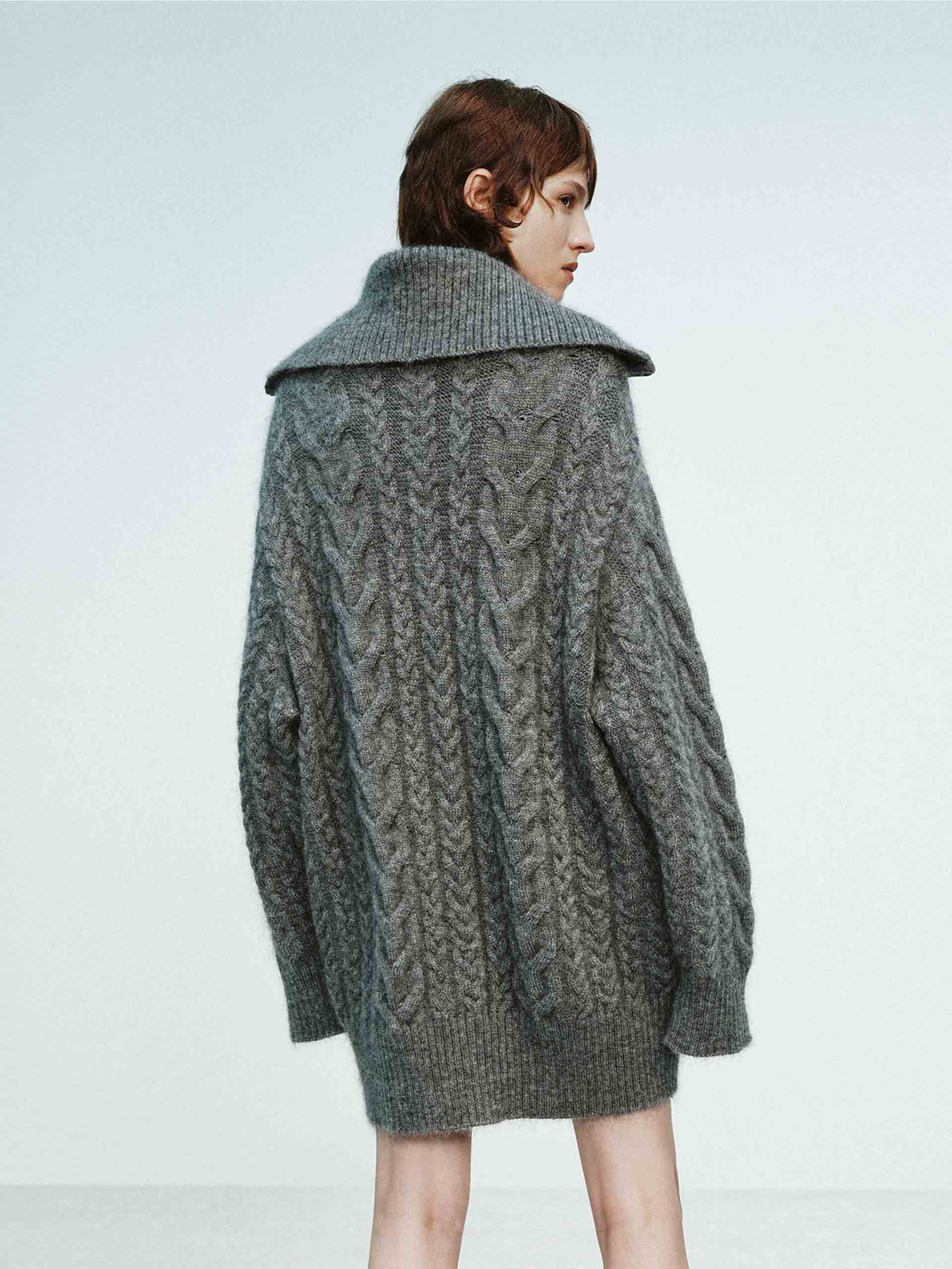 Wide Collar Cable Cardigan - Image 3
