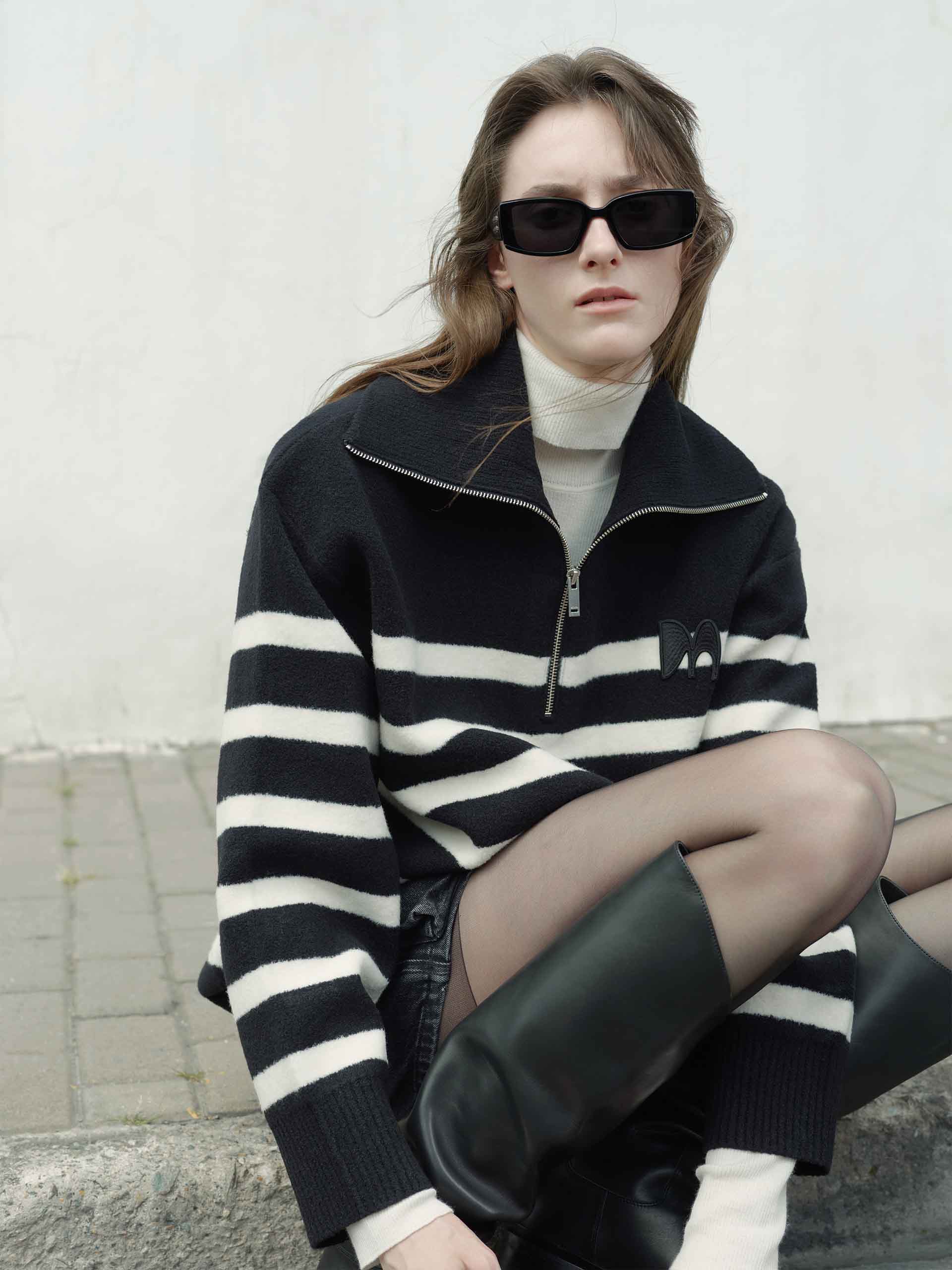 Wide Lapel Striped Sweater - Image 5