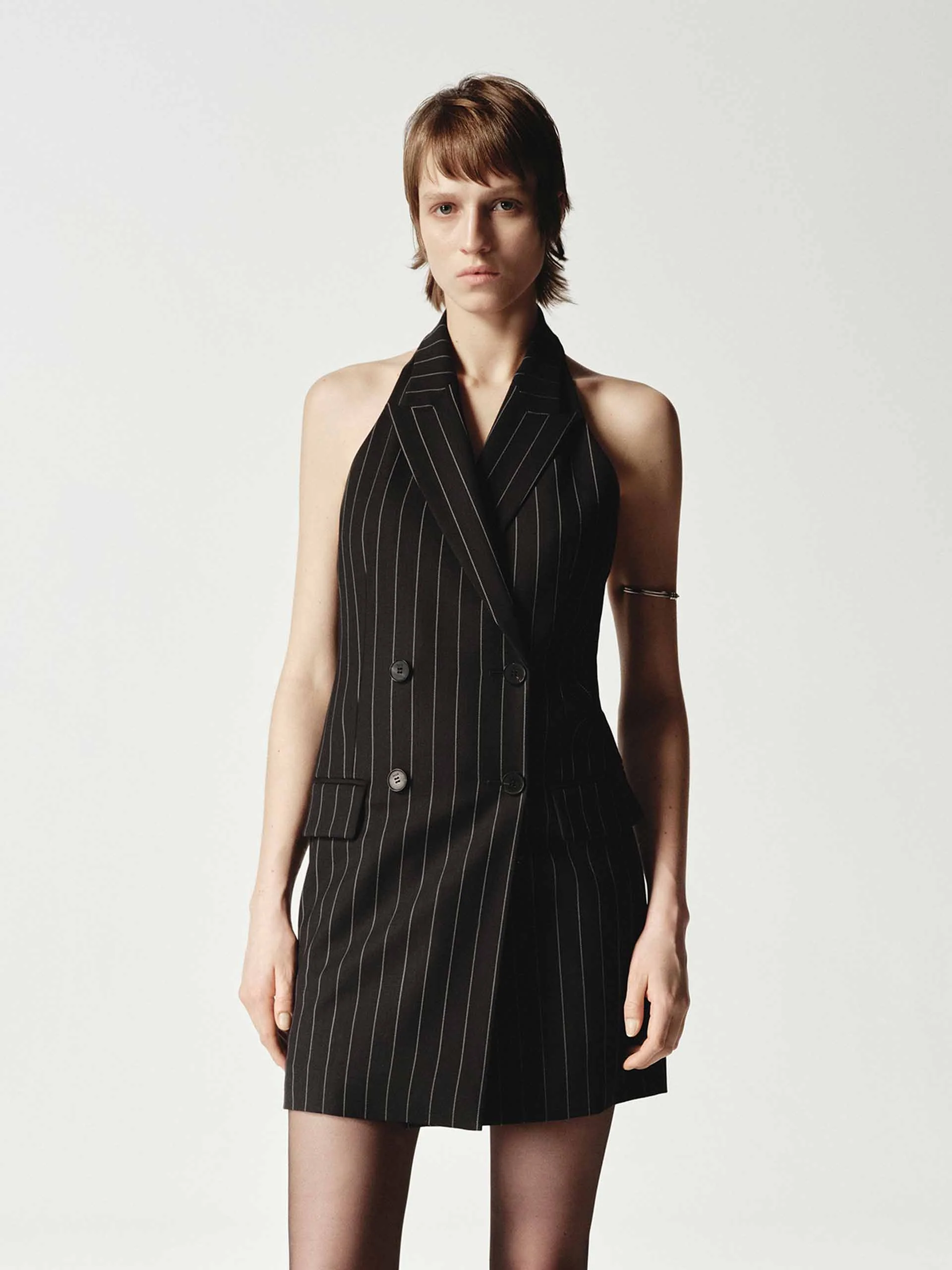Wool Backless Pinstripe Dress - Image 3